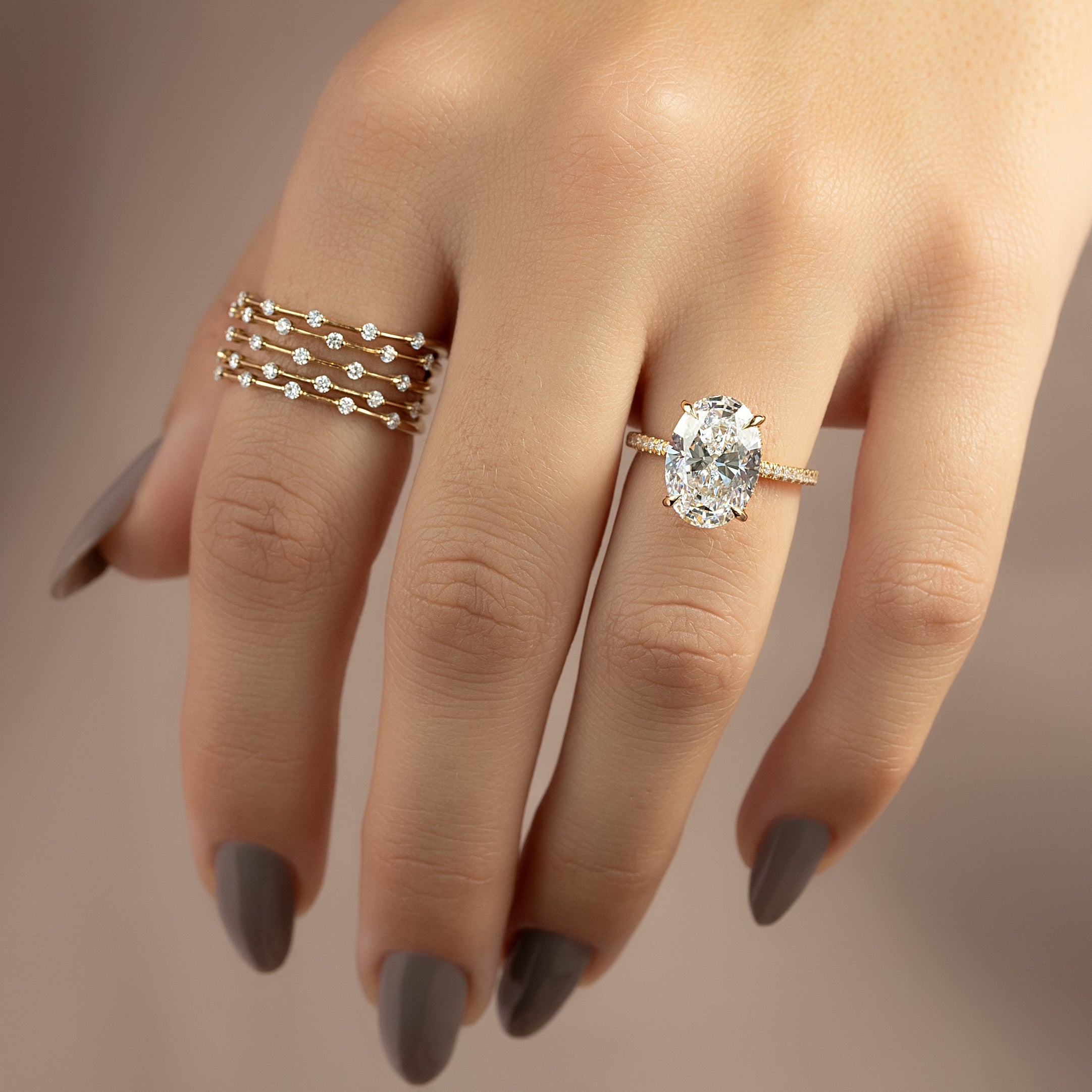 2.0 -4.0 CT Oval Cut CVD Diamond Hidden Halo & Pave Engagement Ring