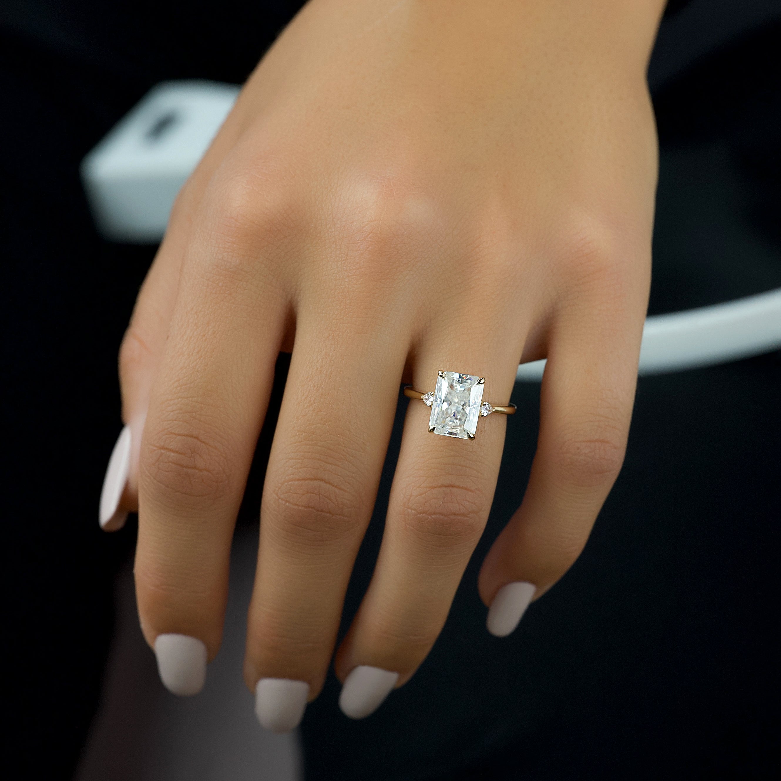 2.0 - 4.0 CT Radiant Cut CVD Diamond Three Stone Engagement Ring