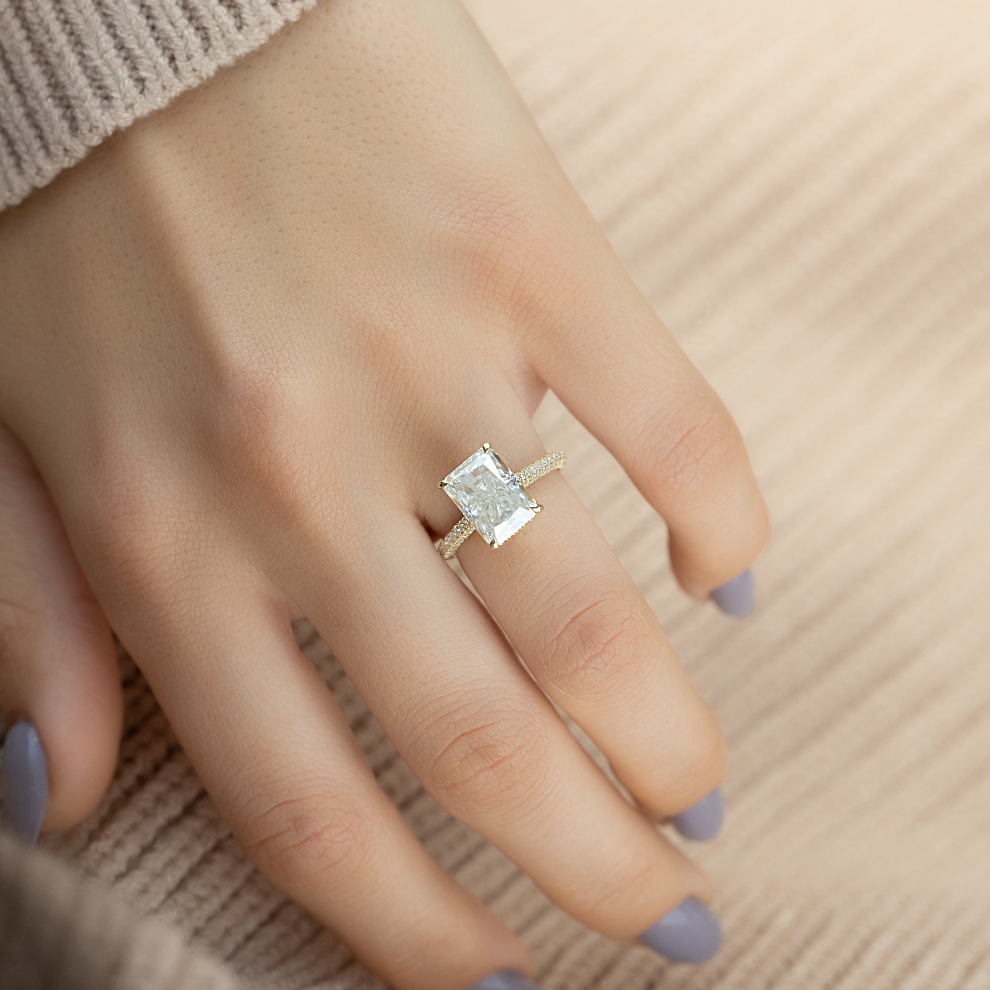 2.0 - 4.0  CT Radiant Cut Lab Grown Diamond Hidden Halo & Pave Engagement Ring