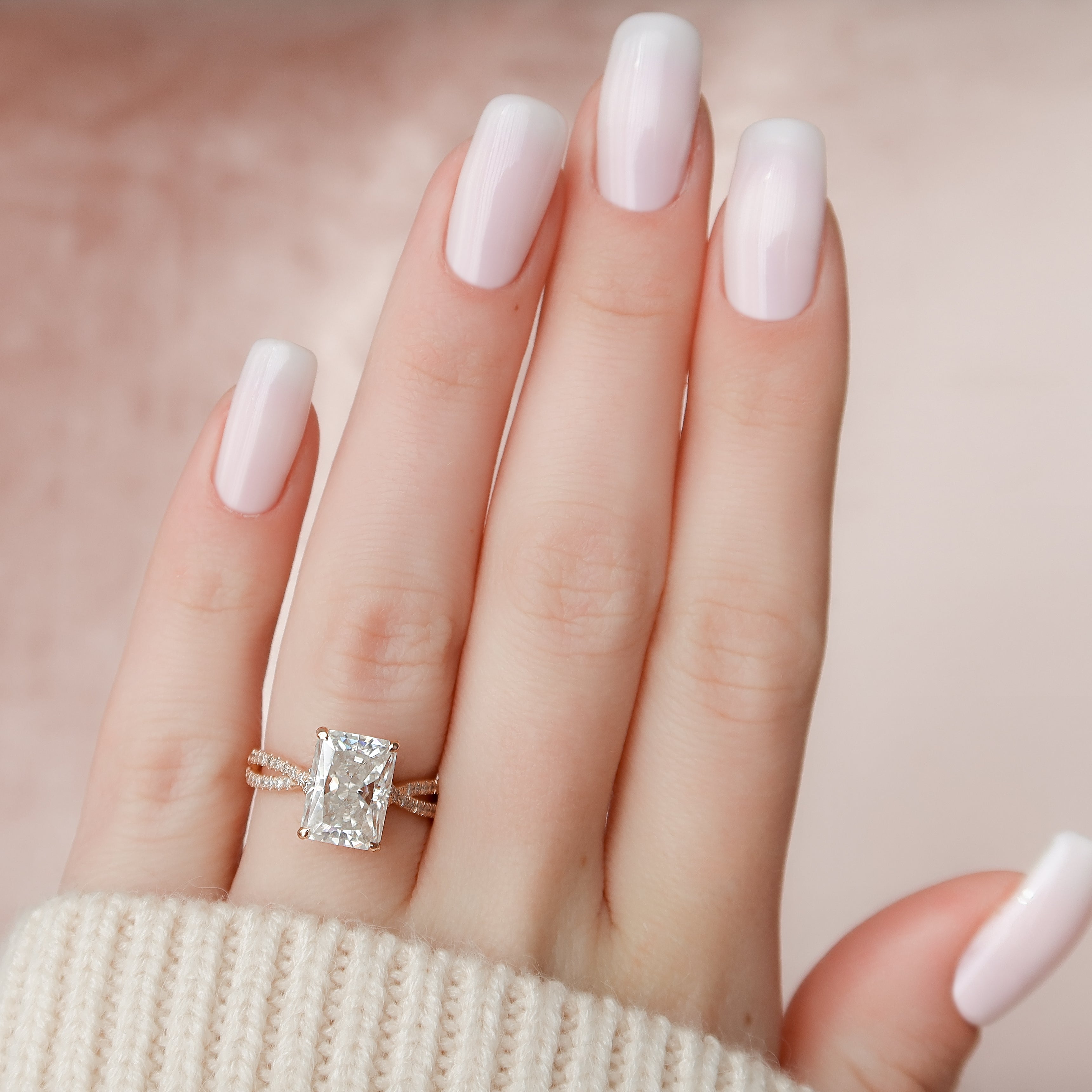 2.0 - 4.0 CT Radiant Cut CVD Diamond Twisted & Hidden Halo Engagement Ring