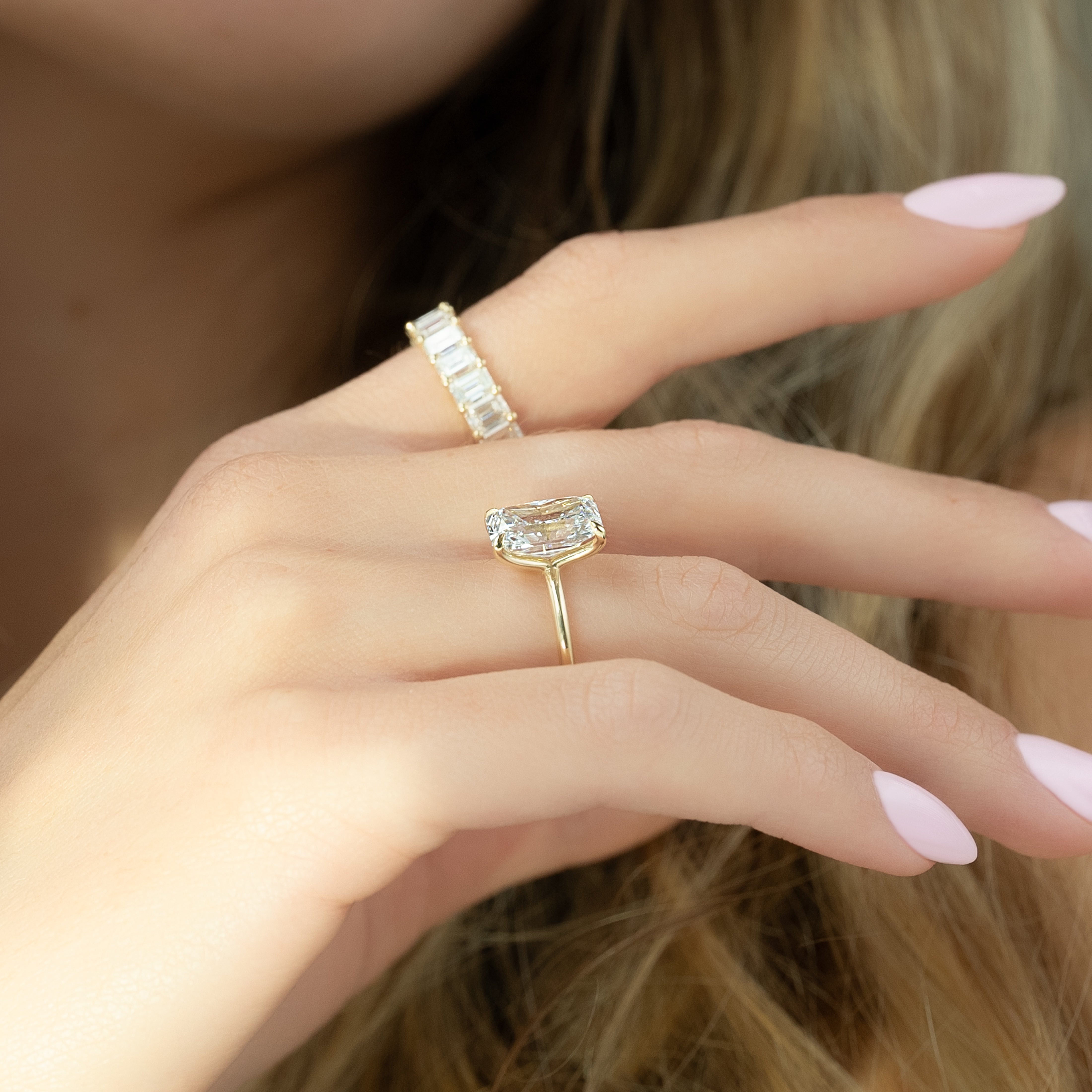 Radiant cut CVD diamond solitaire engagement ring in white gold setting