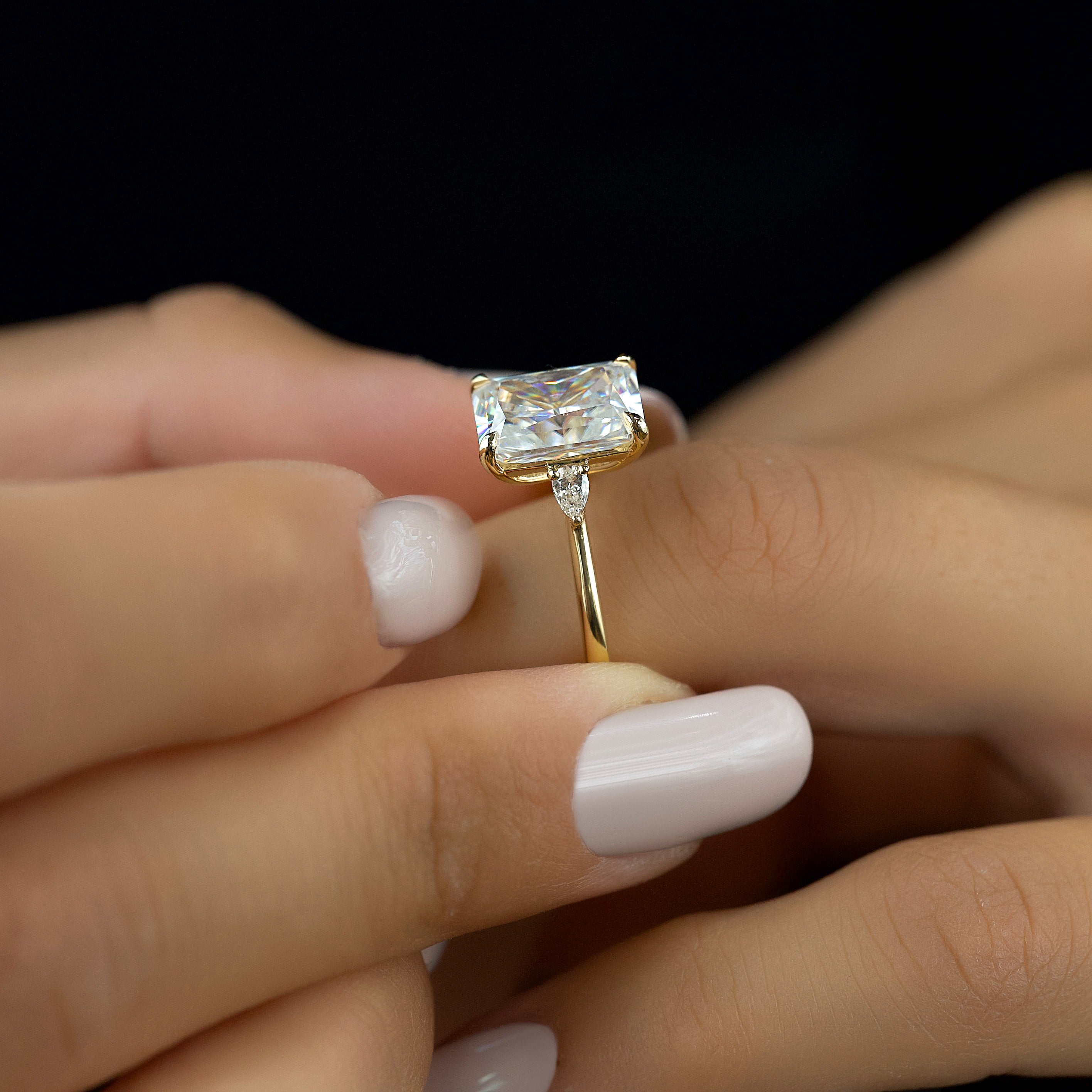 2.0 - 4.0 CT Radiant Cut CVD Diamond Three Stone Engagement Ring