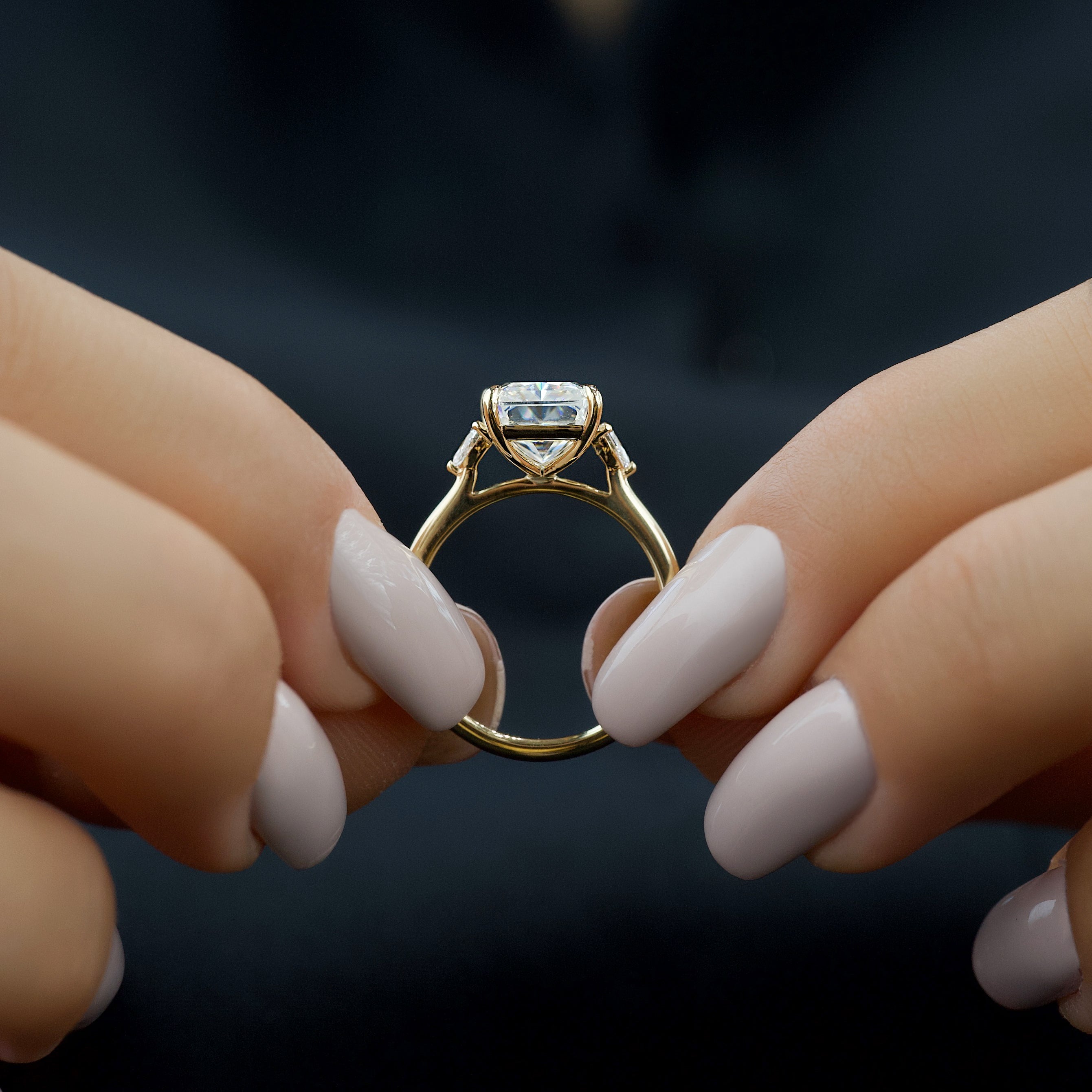 2.0 - 4.0 CT Radiant Cut CVD Diamond Three Stone Engagement Ring