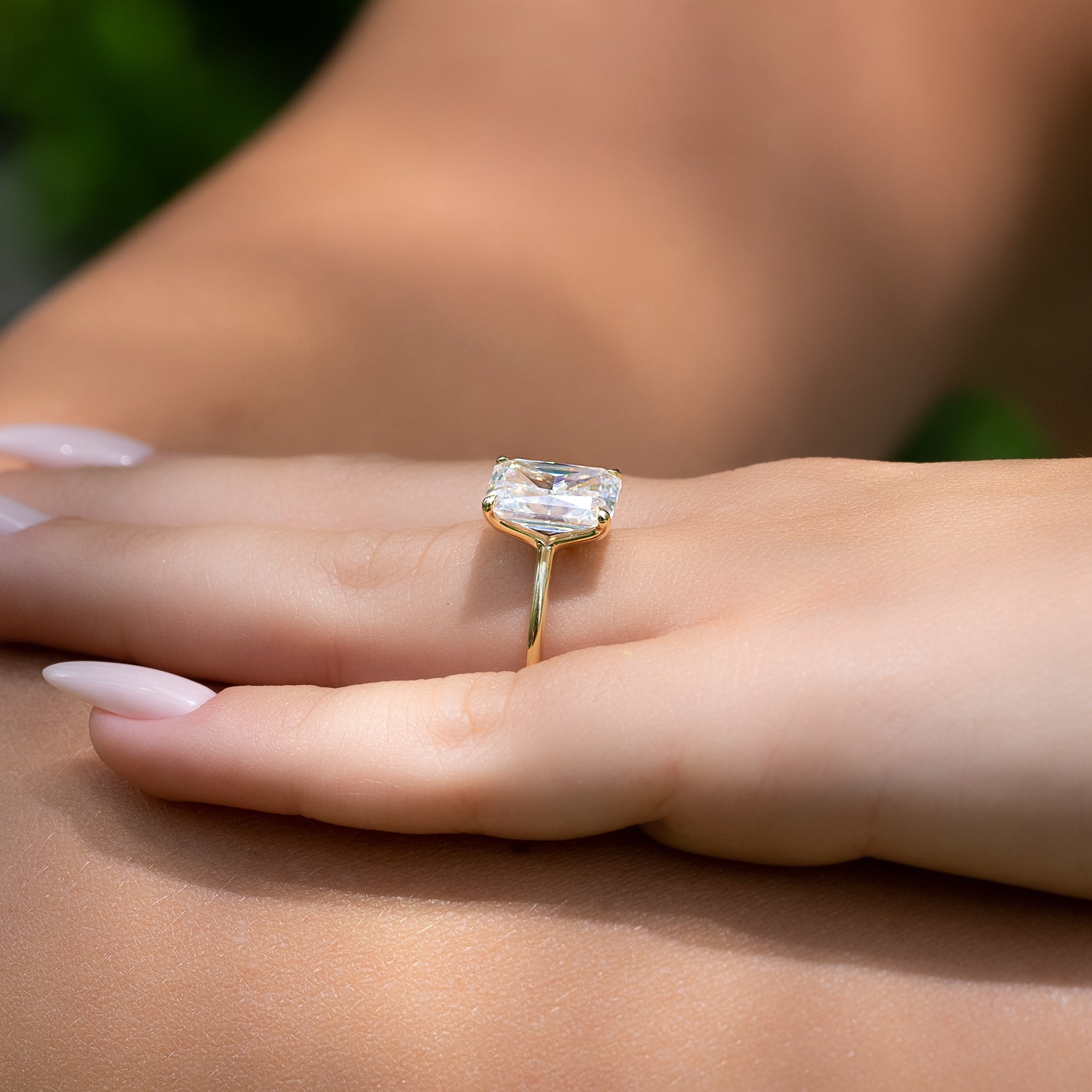 Radiant cut CVD diamond solitaire engagement ring in white gold setting