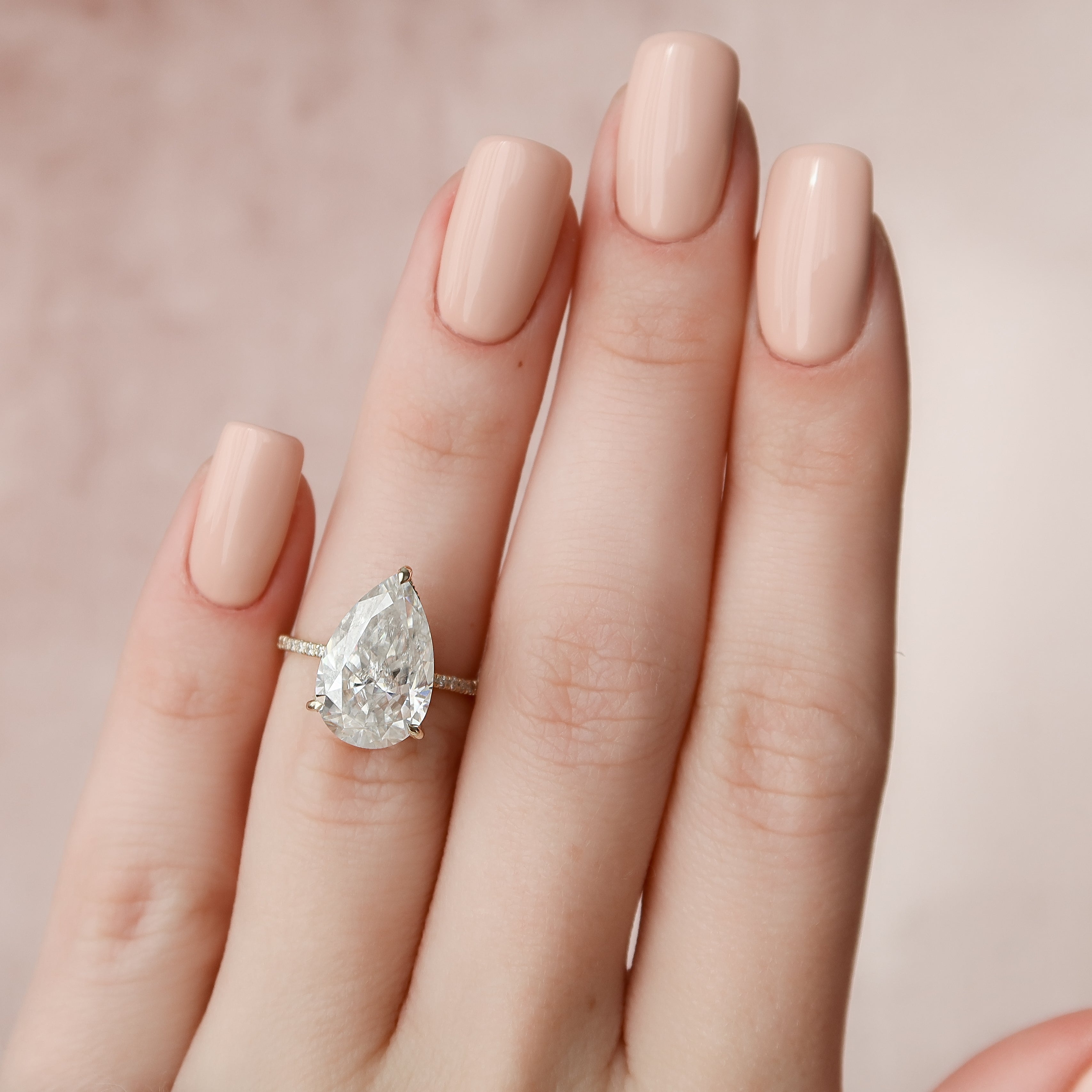 1.0 - 3.0 CT Pear Cut Lab Grown Diamond Hidden Halo & Pave Engagement Ring