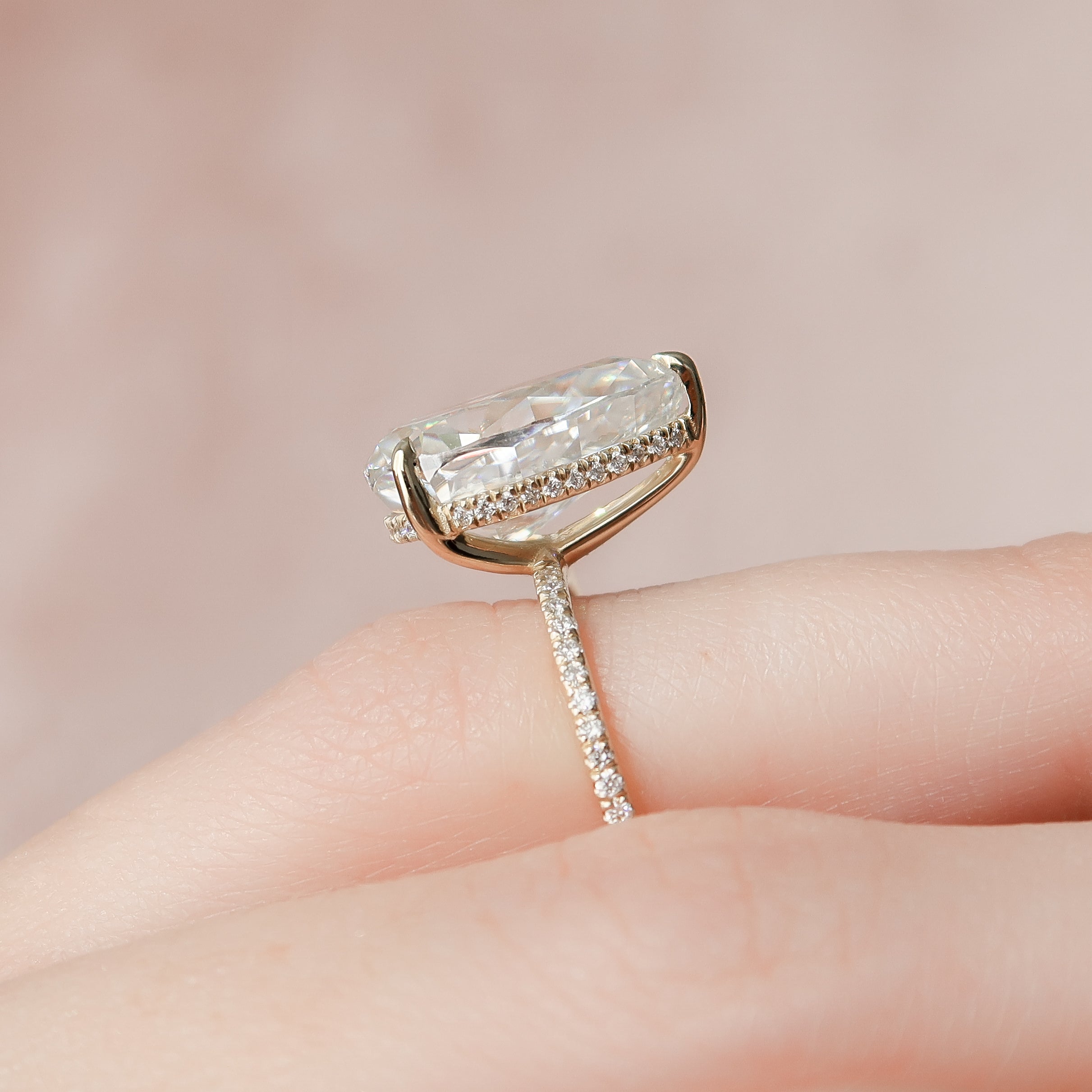 1.0 - 3.0 CT Pear Cut Lab Grown Diamond Hidden Halo & Pave Engagement Ring