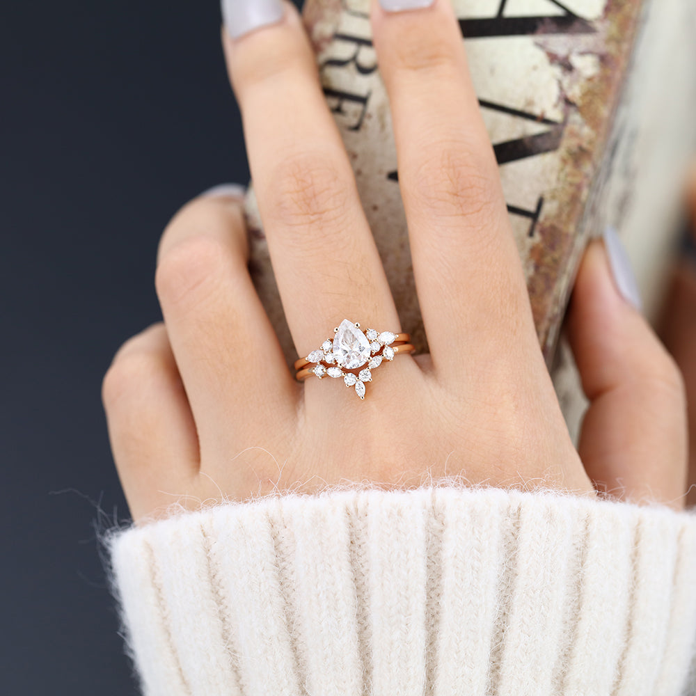 1.20 CT Pear Moissanite Cluster Bridal Ring Set - Camila Brown