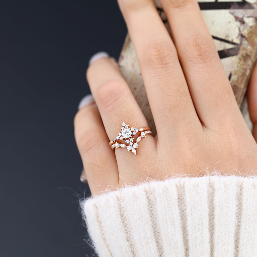 0.22 CT Round Moissanite Cluster Bridal Ring Set - Camila Brown