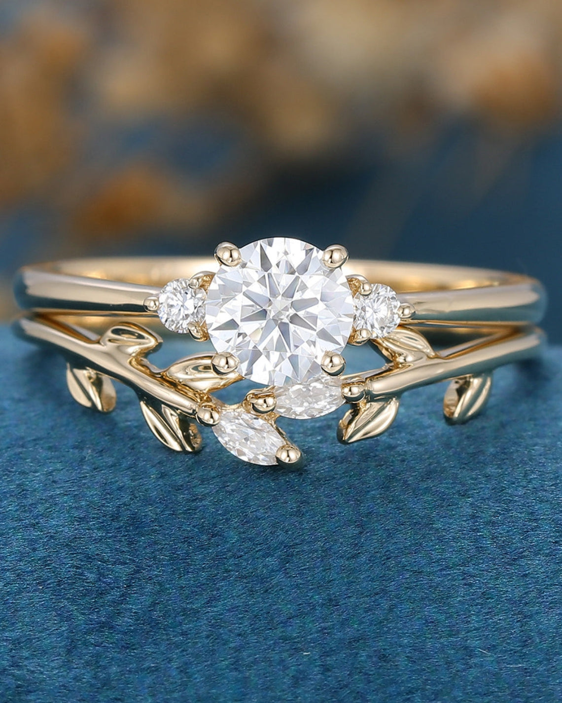 0.54 CT Round Shaped Moissanite Three Stone Bridal Set - Camila Brown