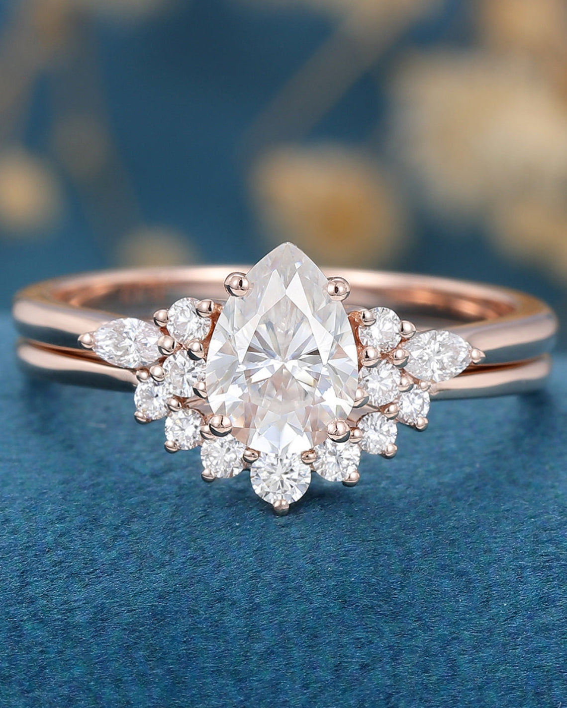 1.0 CT Pear Shaped Moissanite Cluster Bridal Set - Camila Brown