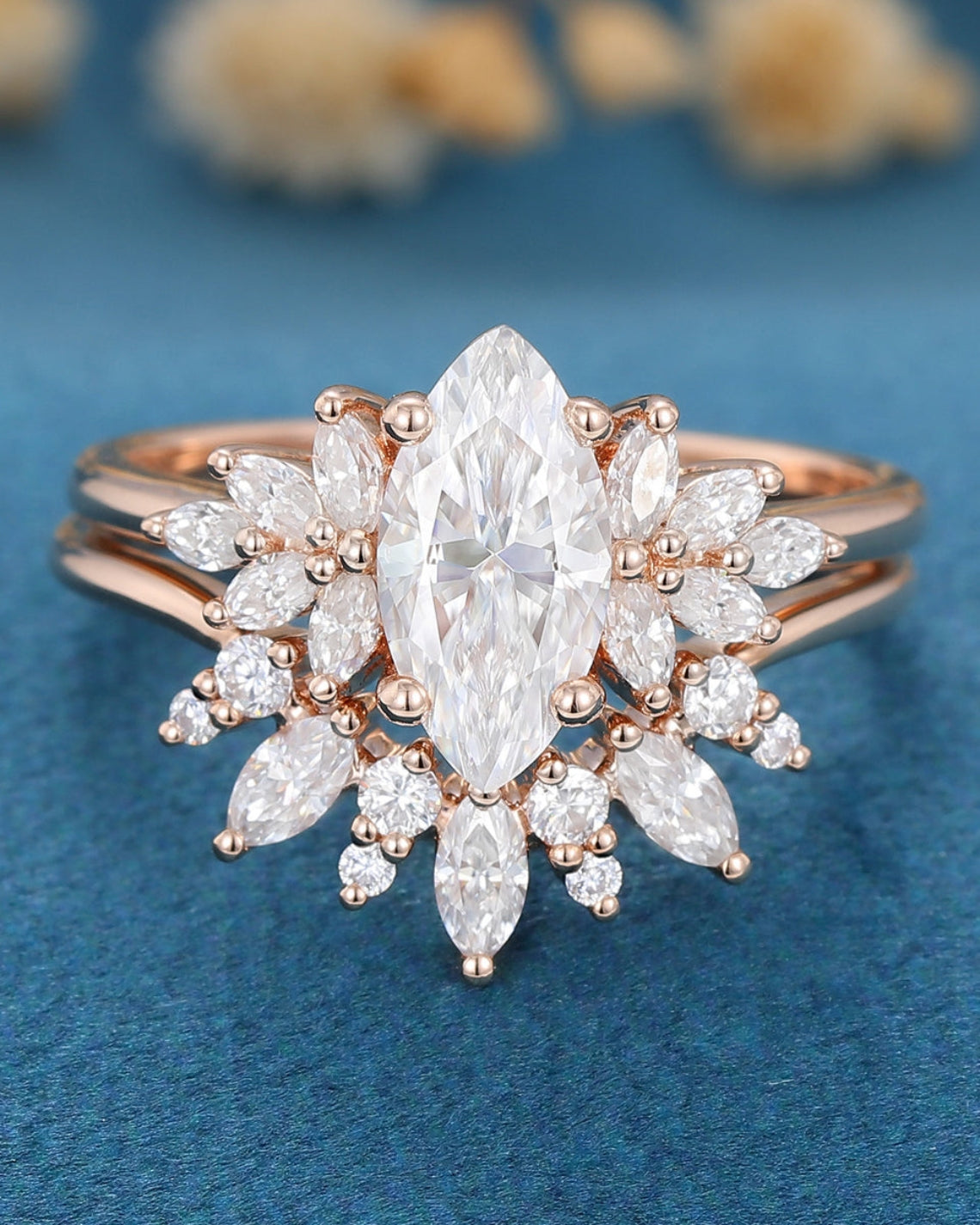 0.90 CT Marquise Shaped Moissanite Cluster Bridal Set - Camila Brown