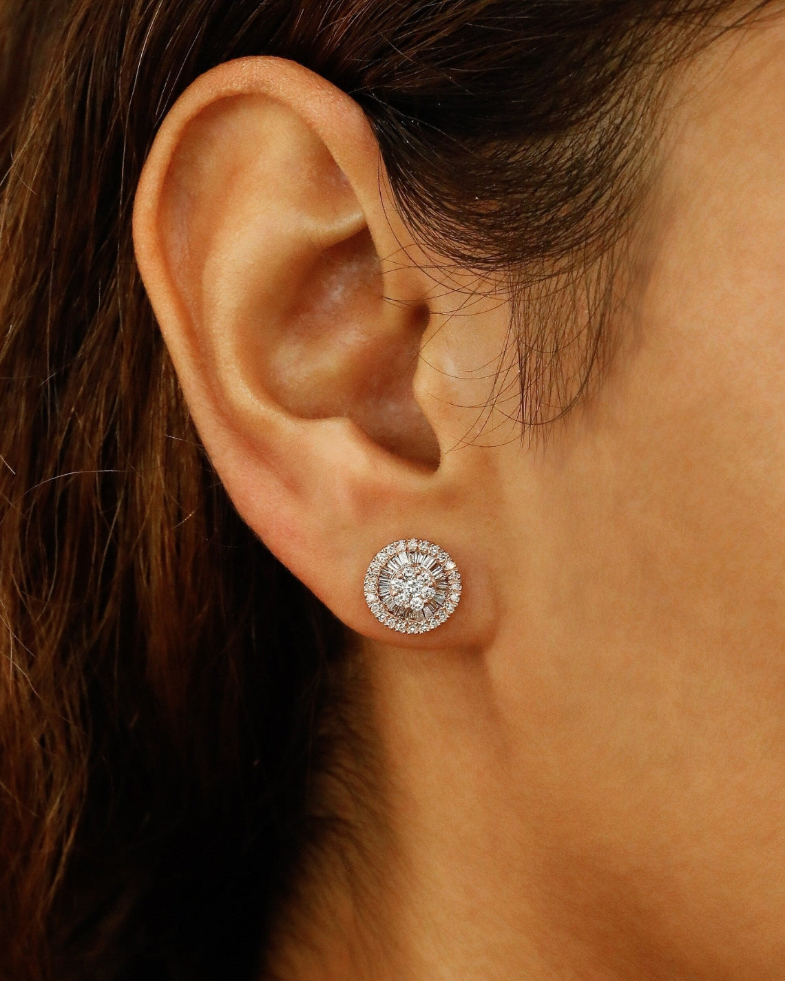 0.83 TCW Round & Baguette Moissanite Diamond Cluster Stud Earrings - Camila Brown