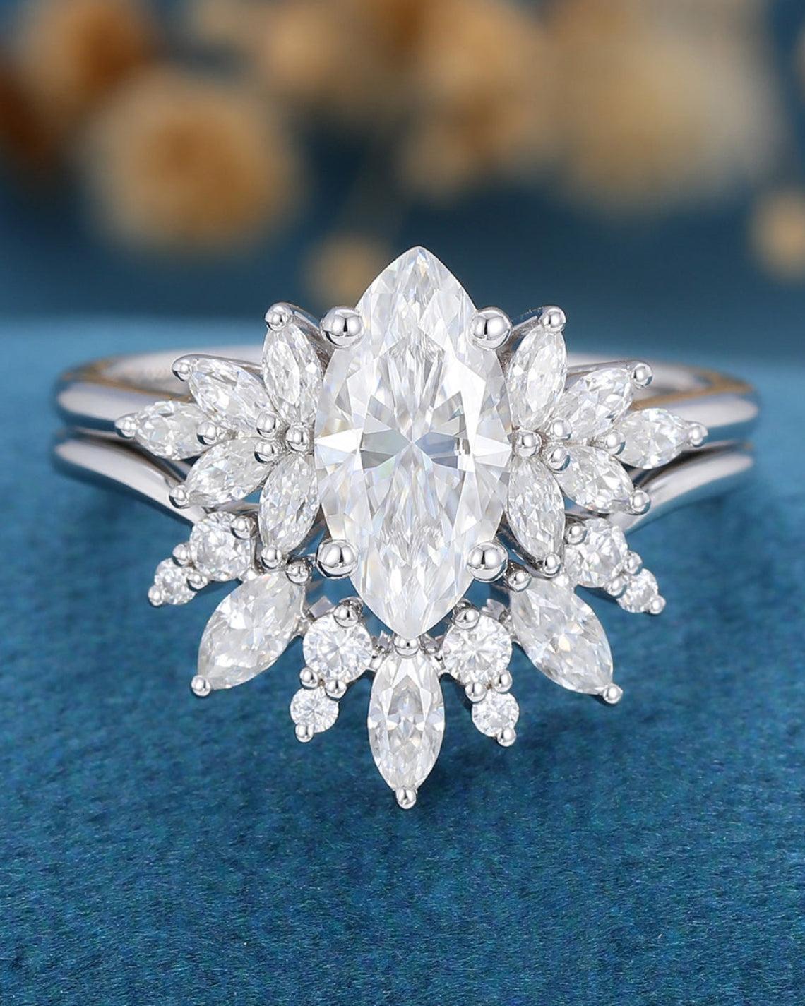 0.90 CT Marquise Shaped Moissanite Cluster Bridal Set - Camila Brown