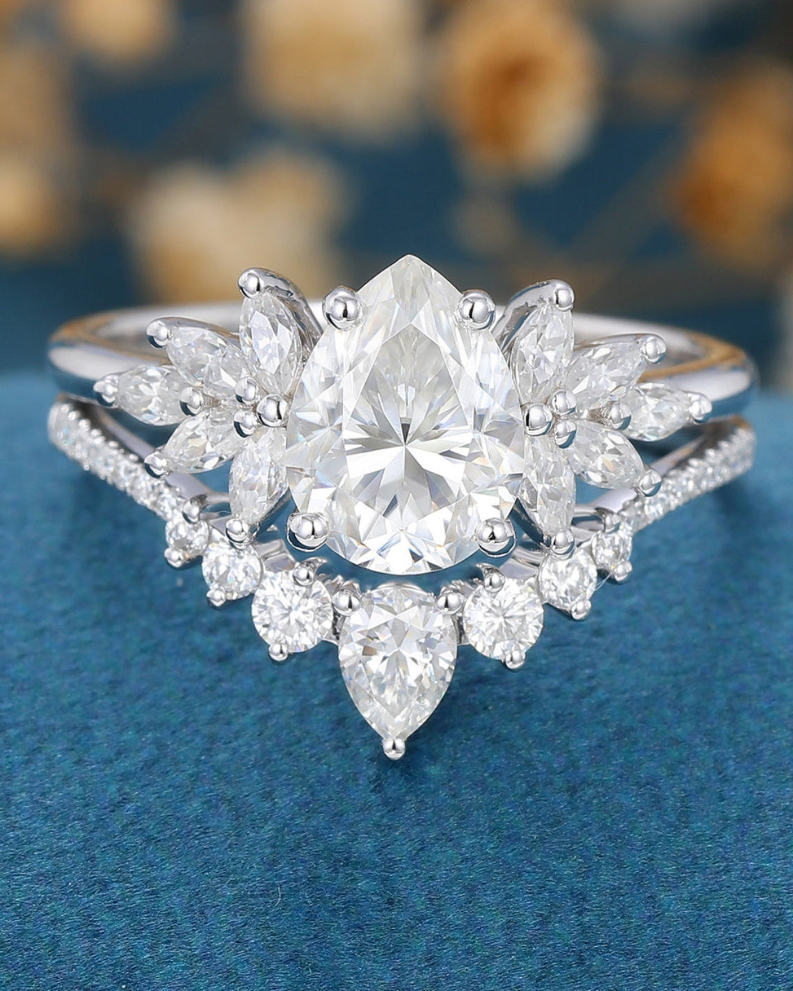 1.0 CT Pear Shaped Moissanite Cluster Bridal Set - Camila Brown