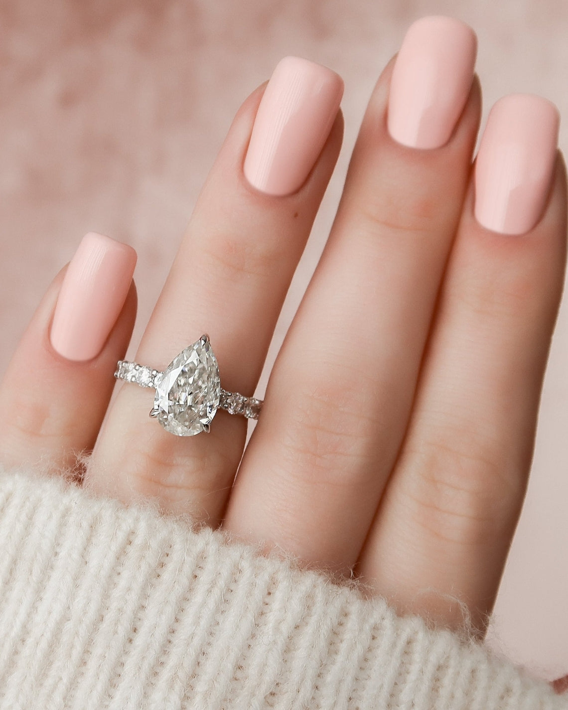2.0 - 4.0 CT Pear Cut Lab Grown Diamond Hidden Halo & Pave Engagement Ring