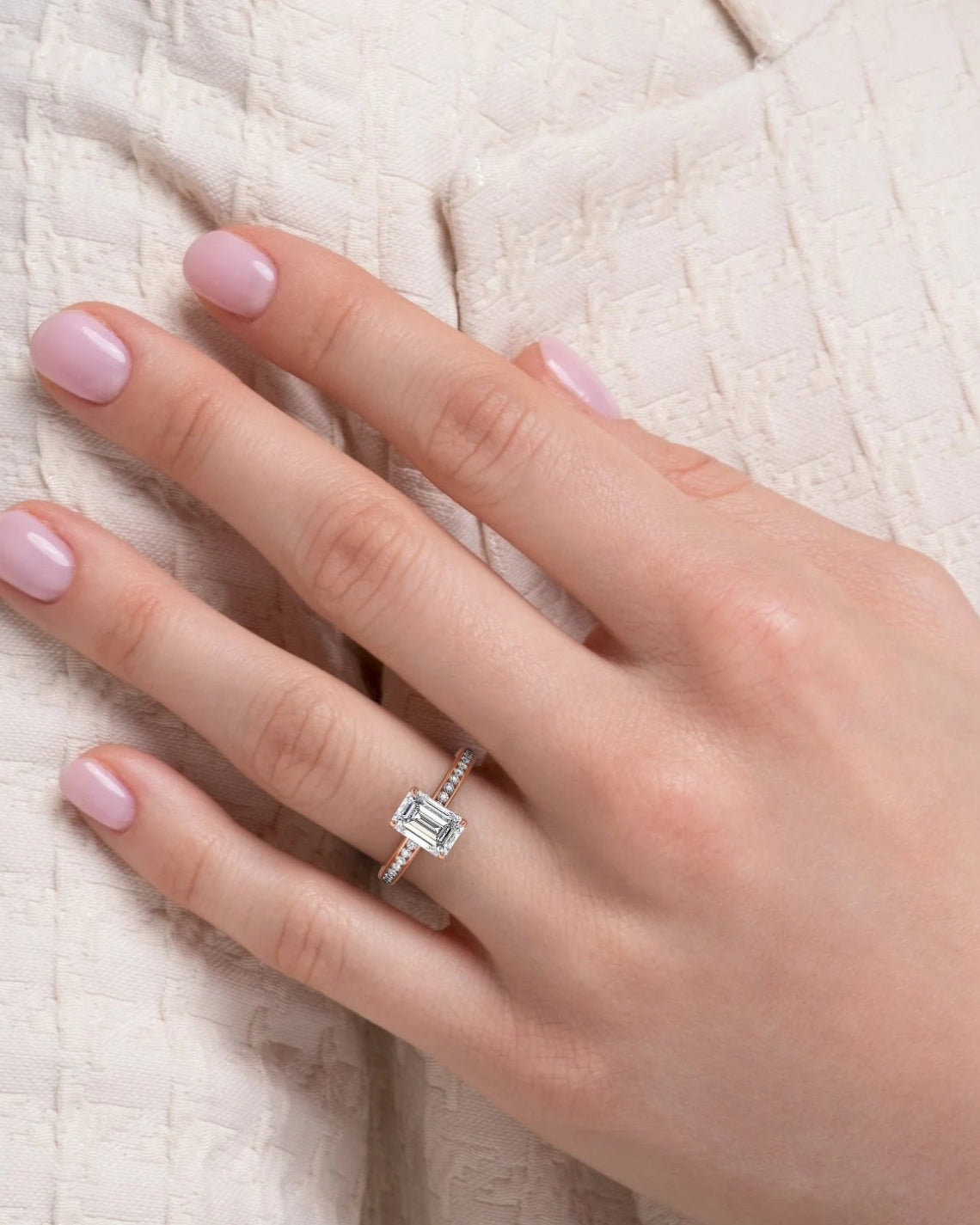 1.0 - 3.0 CT Emerald Cut  Lab Grown Diamond Hidden Halo & Pave Engagement Ring