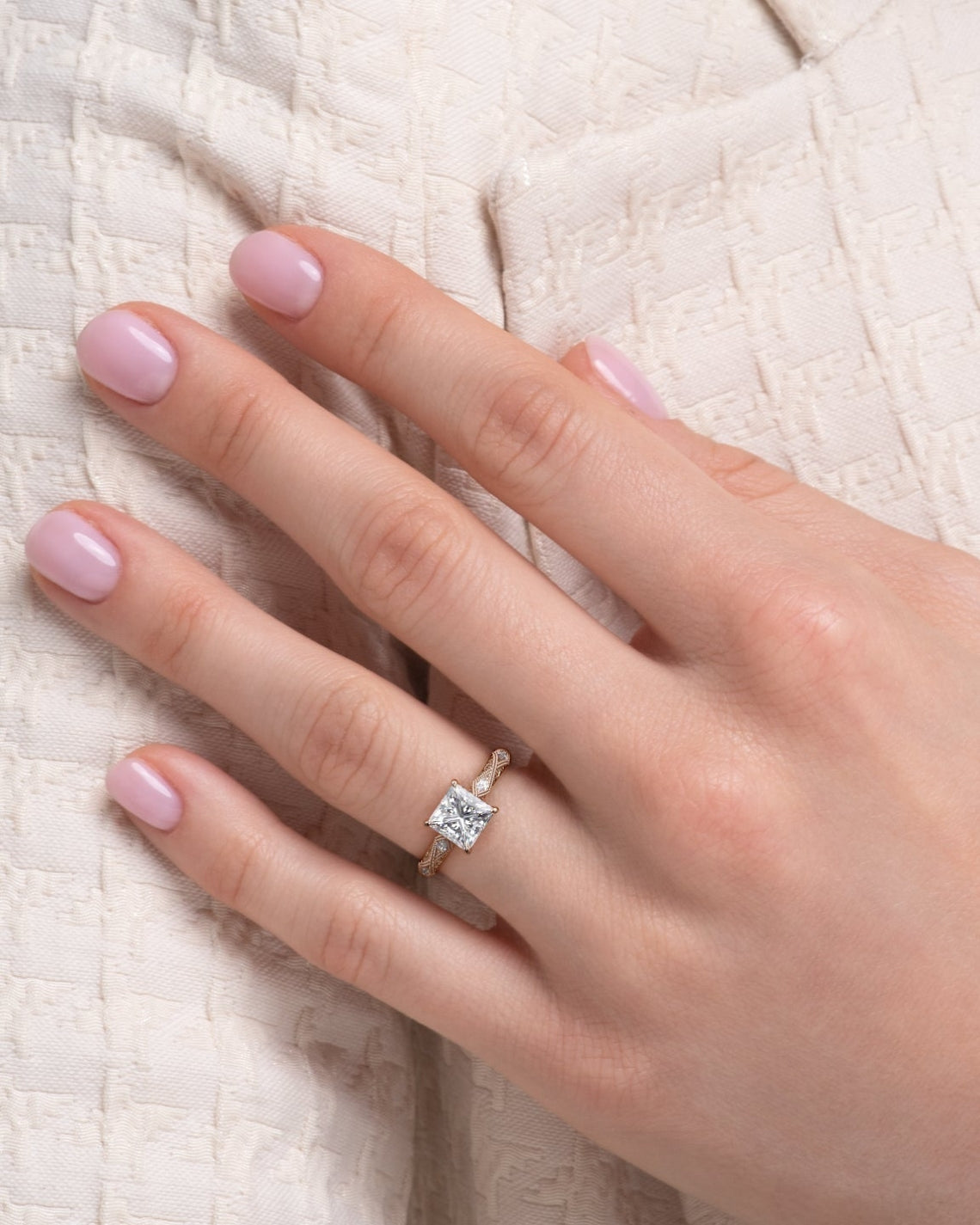 2.0 - 4.0 CT Princess Cut  Lab Grown Diamond Hidden Halo & Vintage Setting Engagement Ring