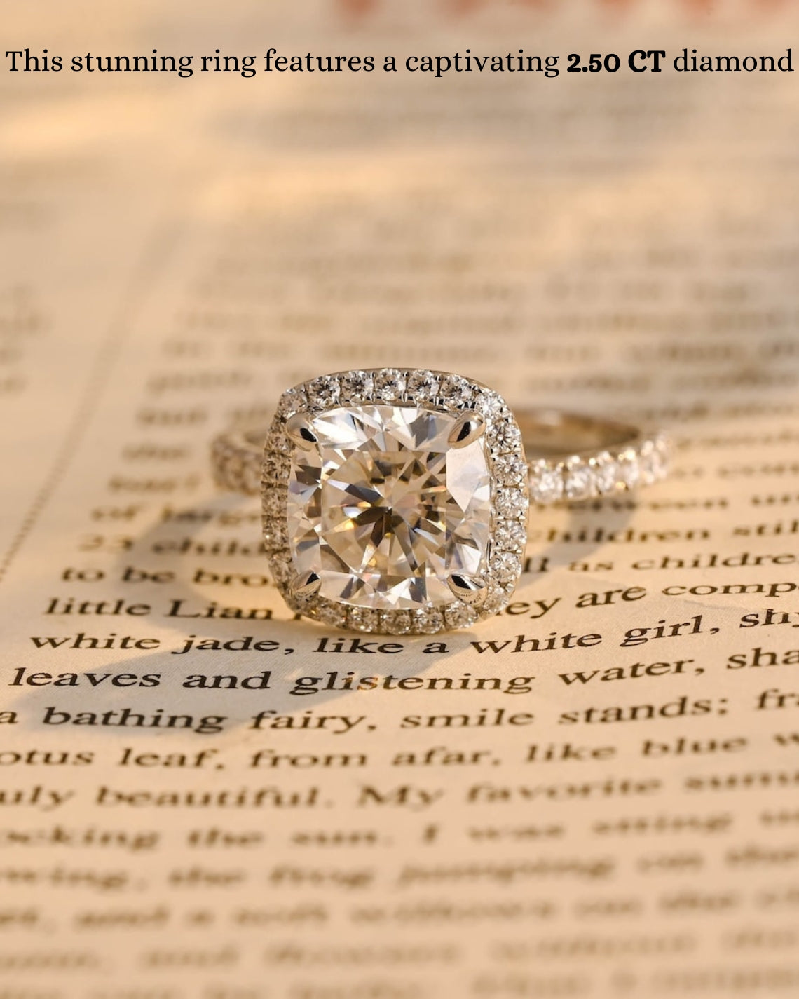 1.50 - 3.50 CT Cushion F/VS1 CVD Diamond Halo Pave setting Engagement Ring - Camila Brown