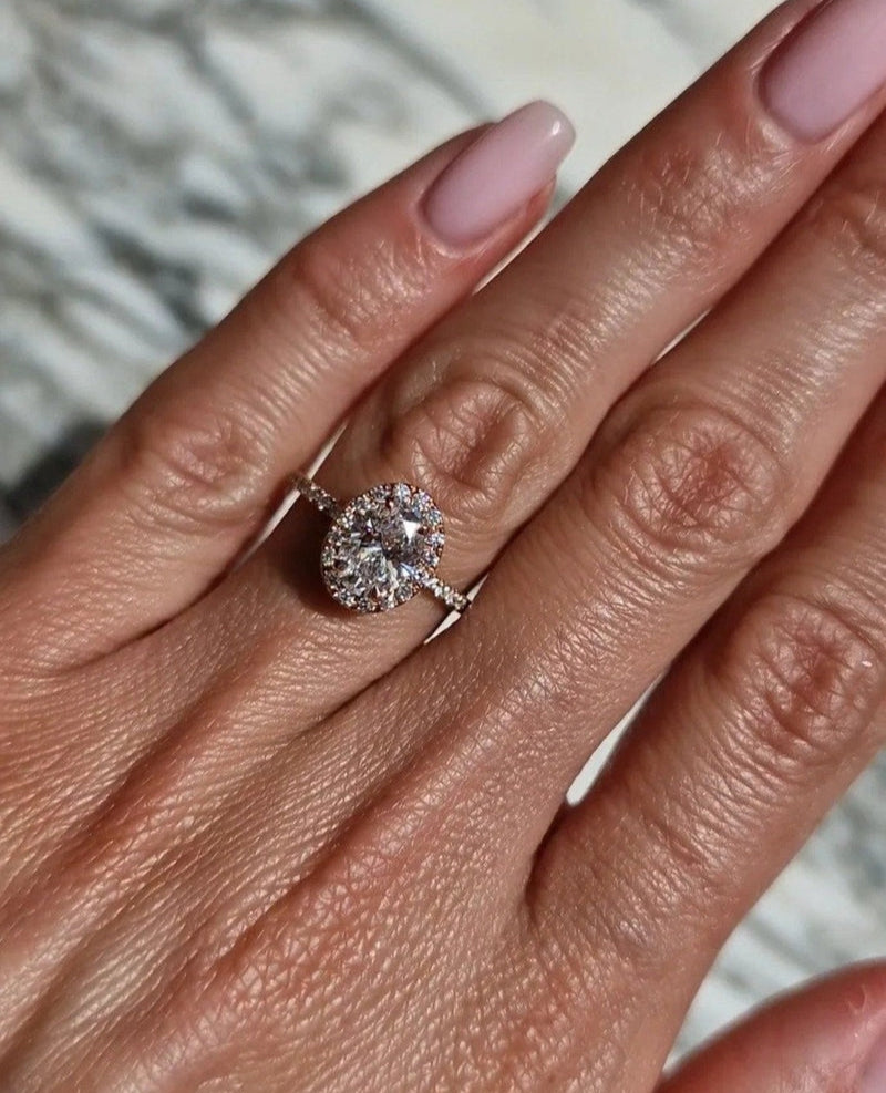 1.0 CT Oval E/VVS2 CVD Diamond Halo Pave Setting Engagement Ring - Camila Brown