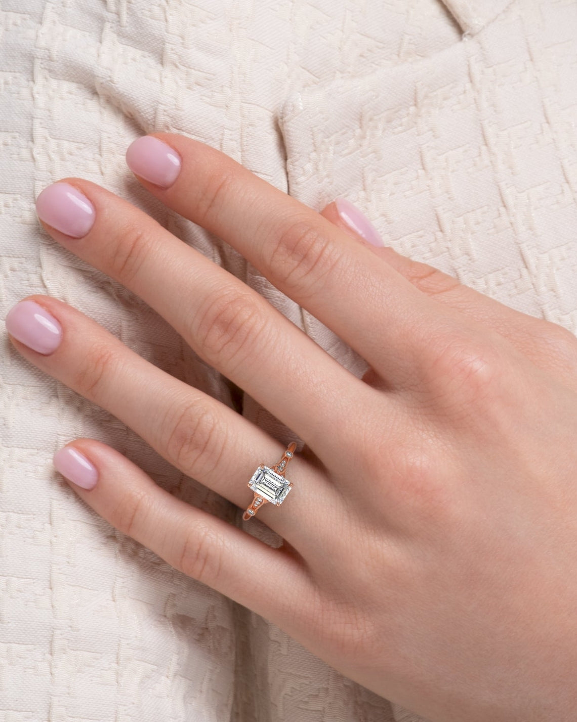 2.0 - 4.0 CT Emerald Cut  Lab Grown Diamond milgrain Engagement Ring