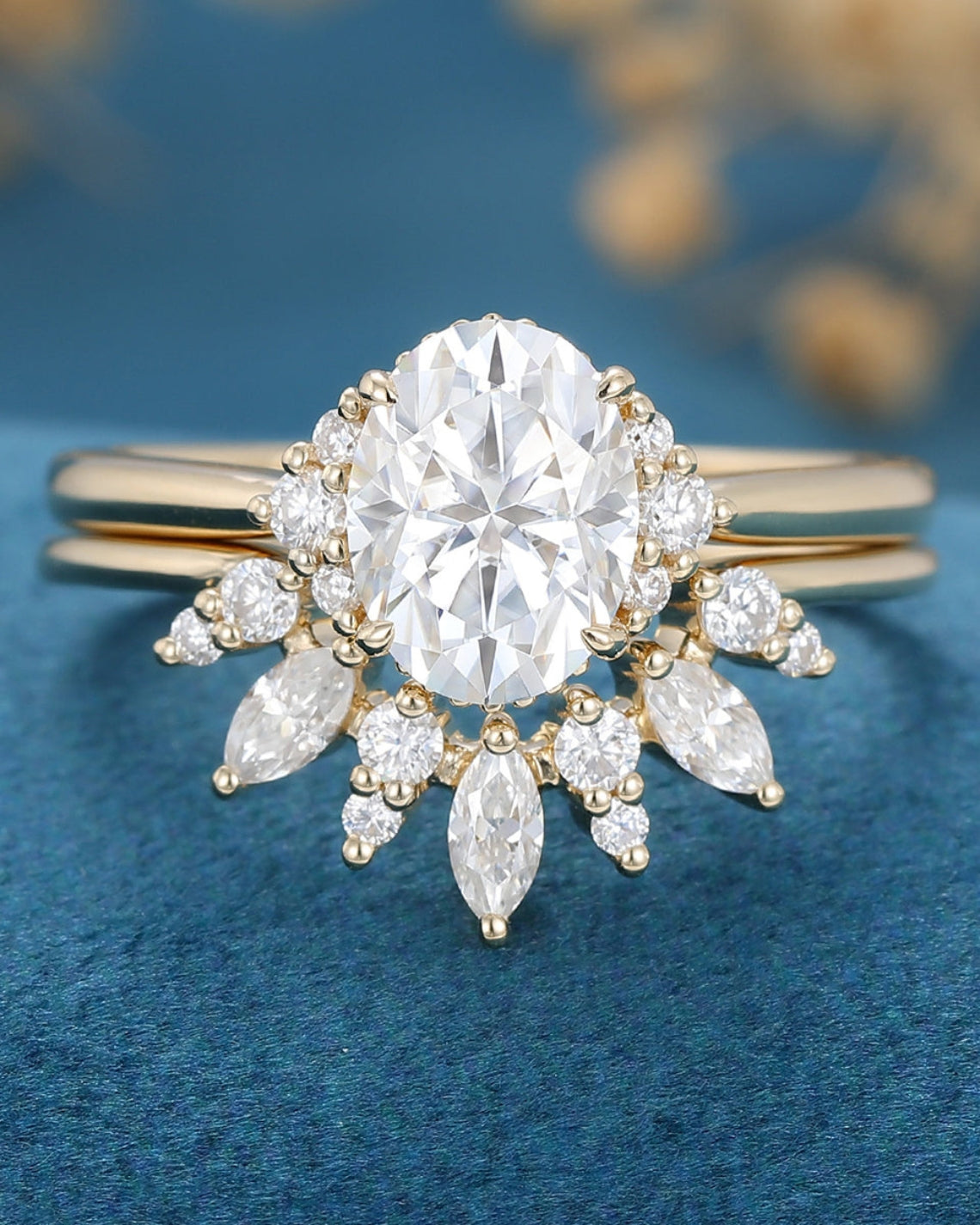 1.33 CT Oval Shaped Moissanite Cluster Bridal Set - Camila Brown