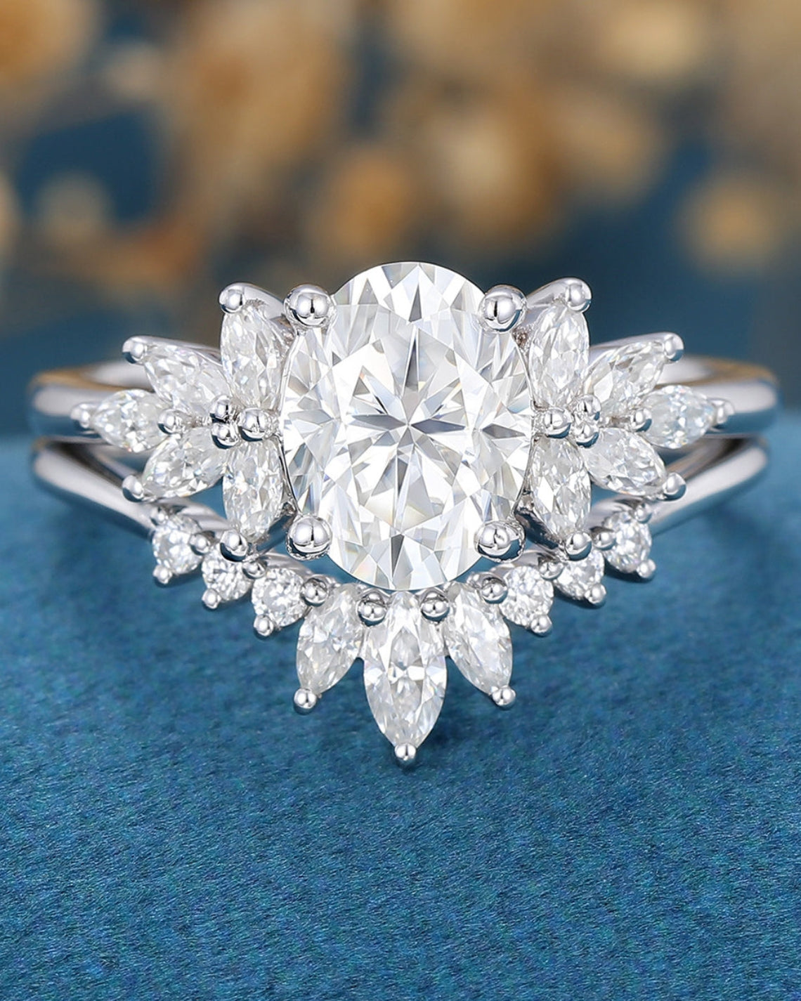 1.91 CT Oval Shaped Moissanite Cluster Bridal Set - Camila Brown