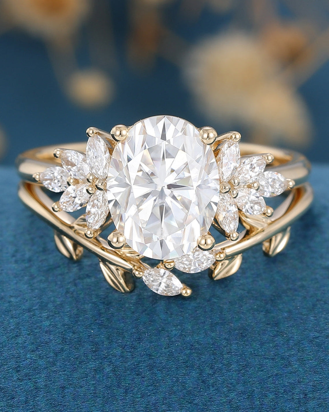 2.72 CT Oval Shaped Moissanite Cluster Bridal Set - Camila Brown