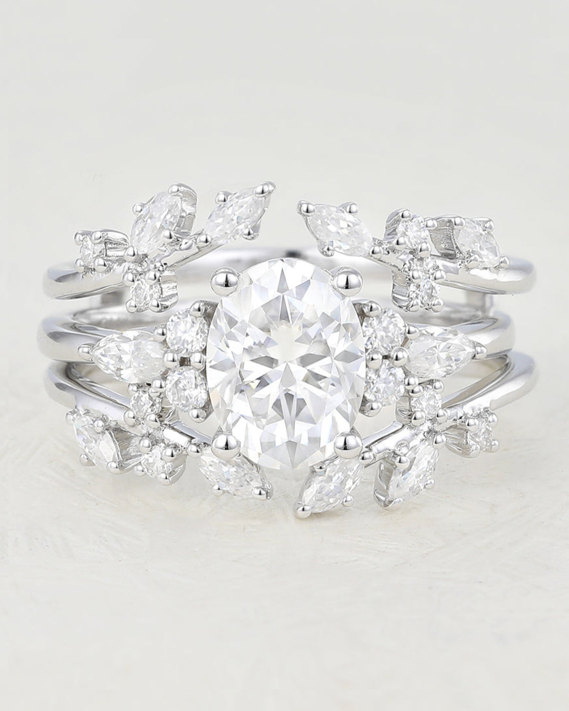 1.33 CT Oval Moissanite Vintage Cluster Bridal Ring Set - Camila Brown
