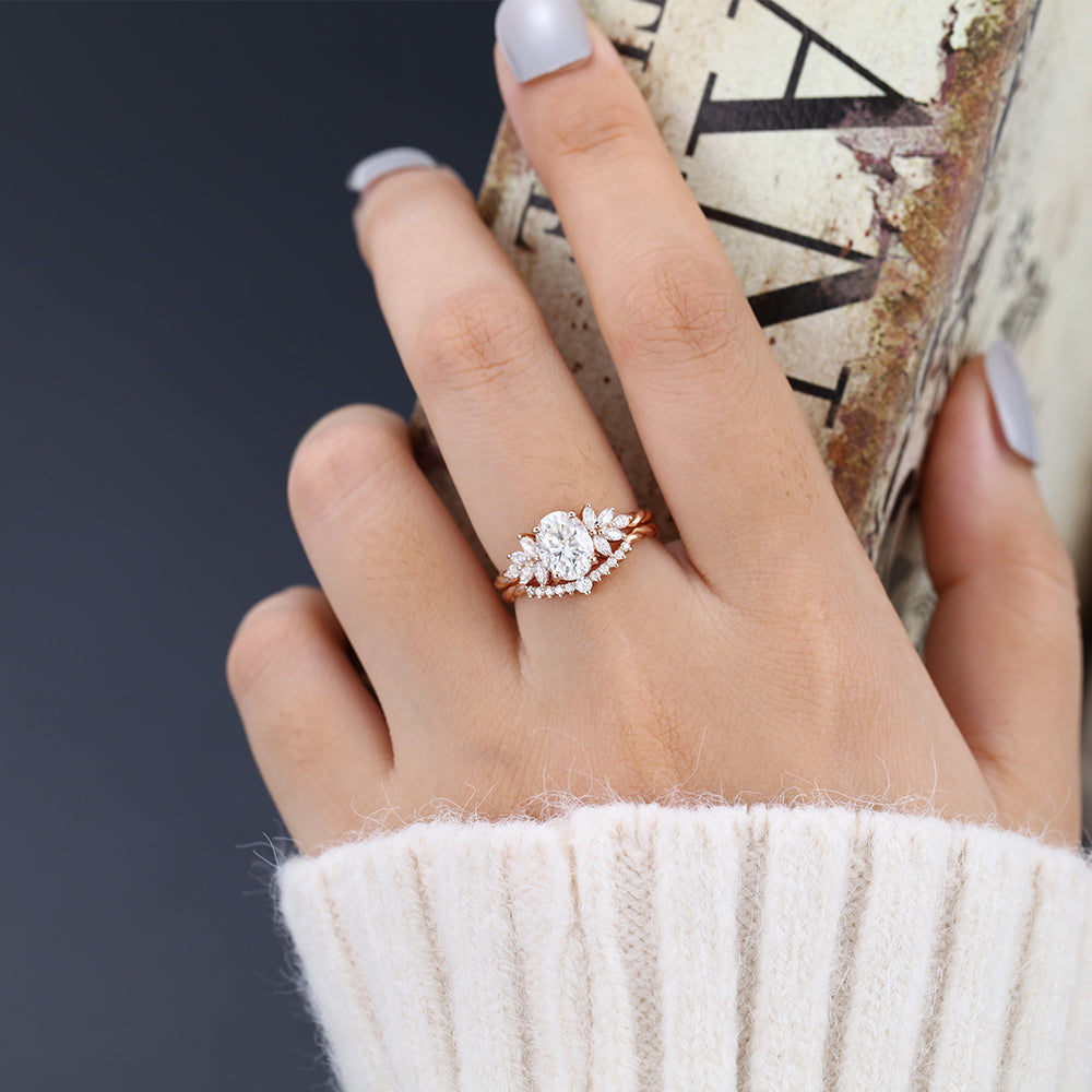 1.33 CT Oval Moissanite Cluster Bridal Ring Set - Camila Brown