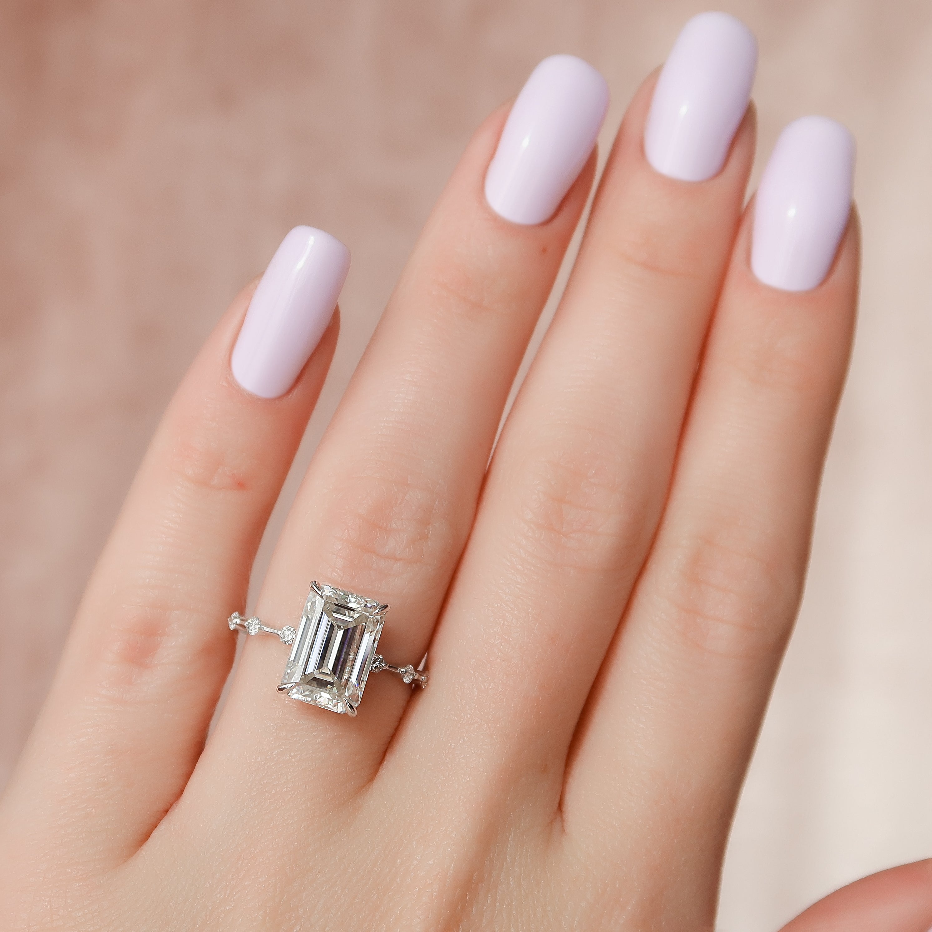 1.50 - 3.50 CT Emerald Cut Lab Grown Diamond Dainty Pave Engagement Ring