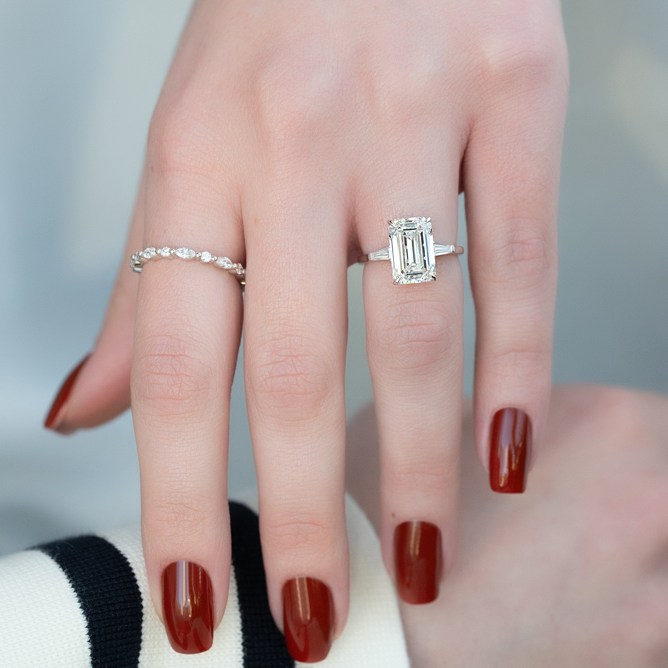 2.0 - 4.0 CT Emerald Cut CVD Diamond Three Stone Engagement Ring