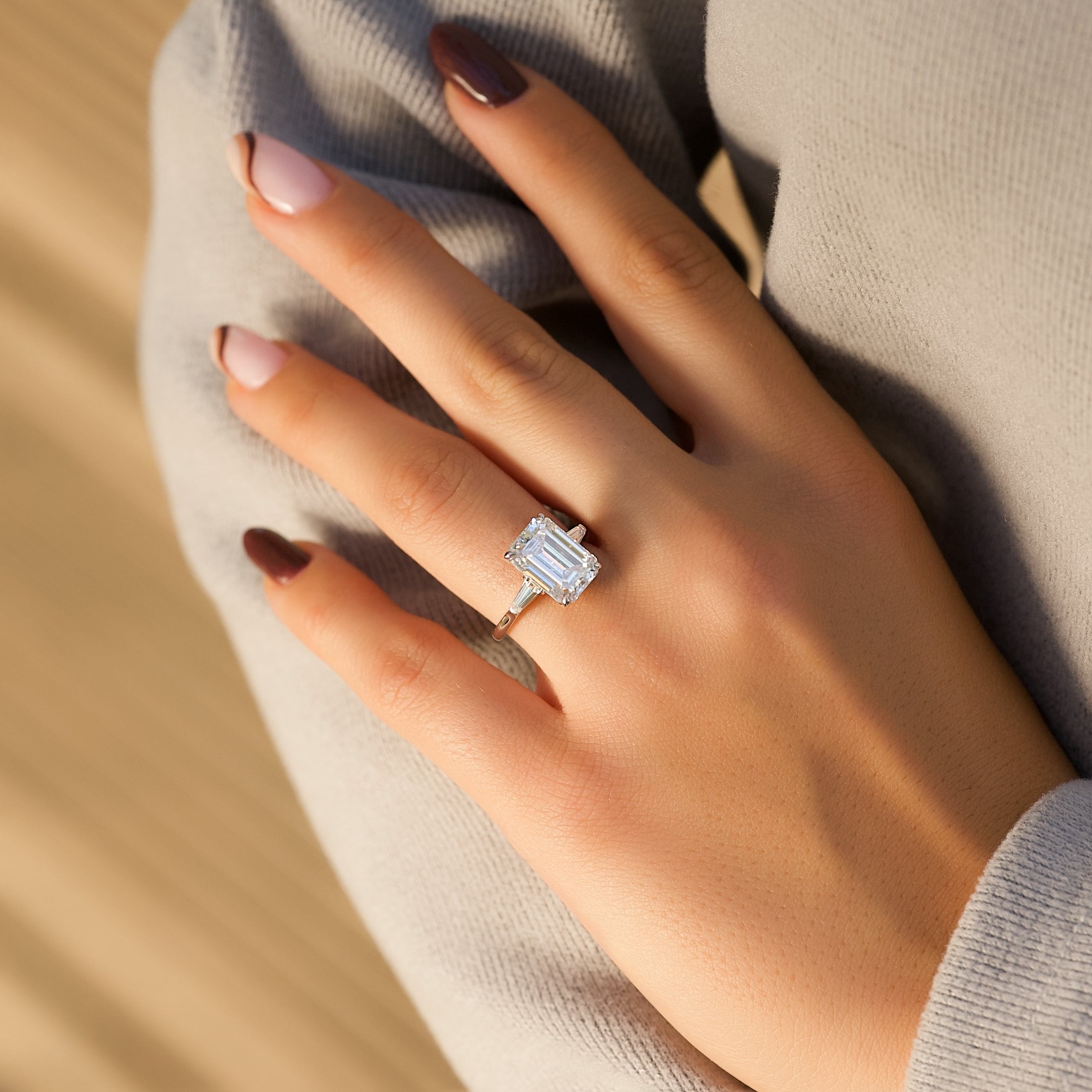 2.0 - 4.0 CT Emerald Cut CVD Diamond Three Stone Engagement Ring