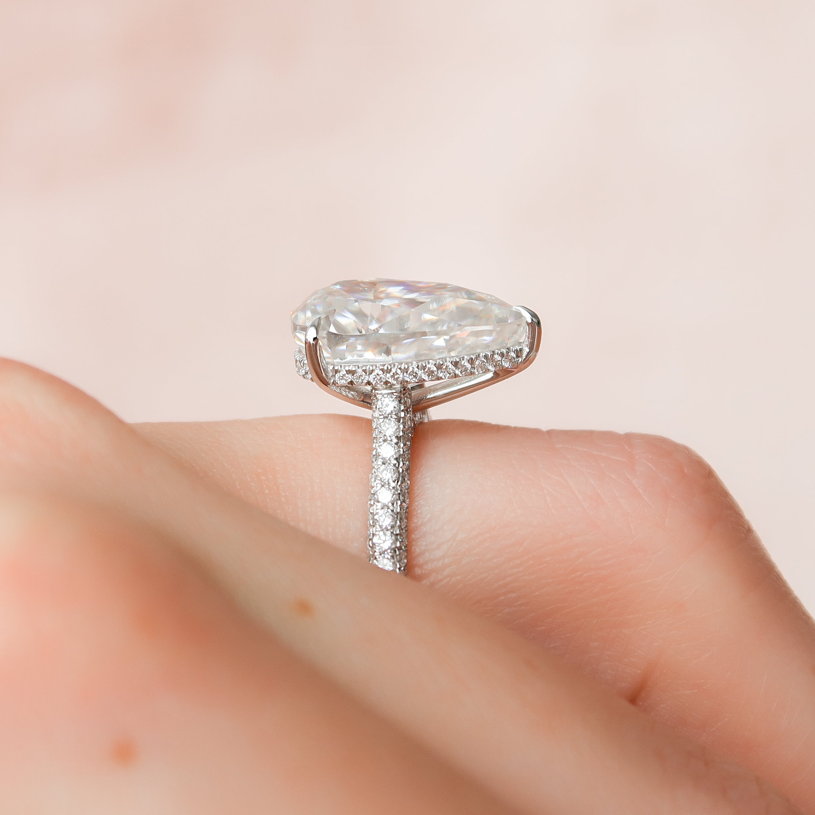 2.0 - 4.0 CT Pear Cut Lab Grown Diamond Hidden Halo & Pave Engagement Ring