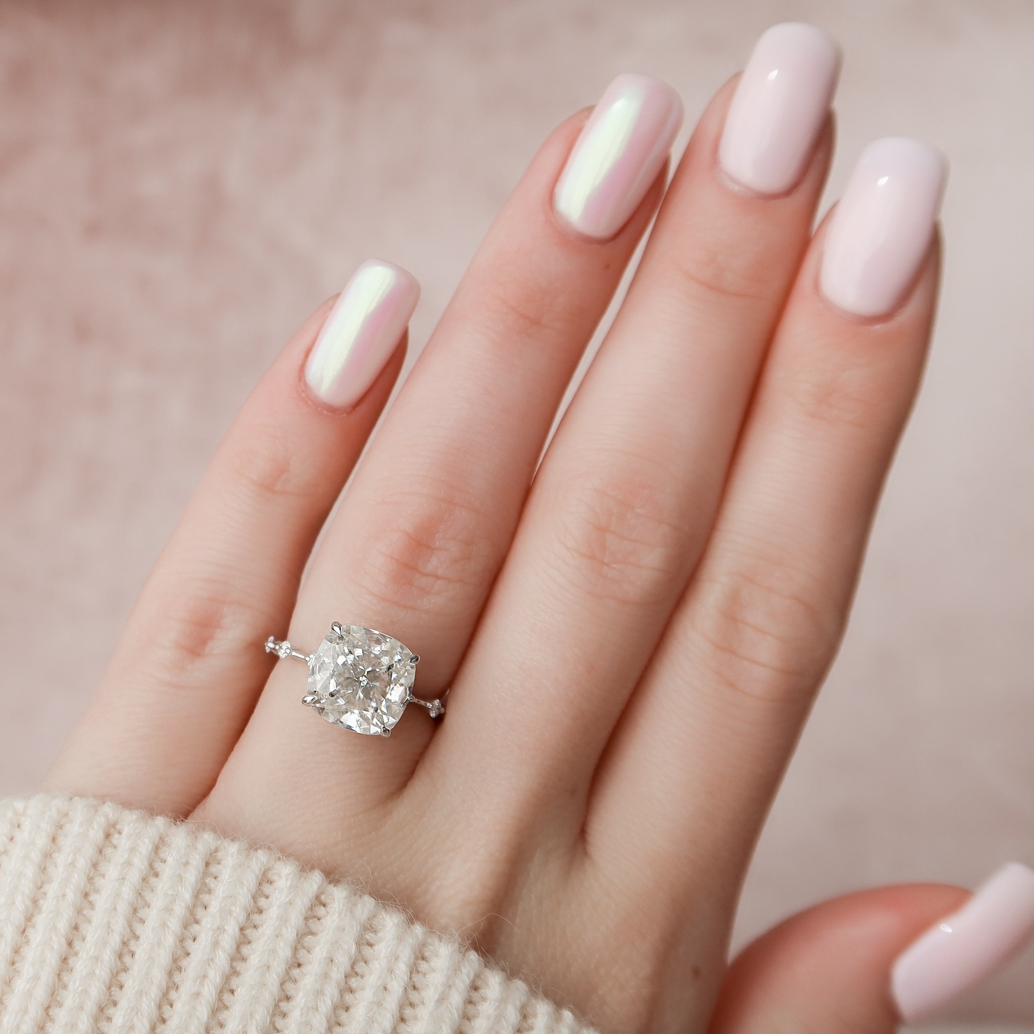 2.0 - 4.0 CT Cushion Cut Lab Grown Diamond Dainty Engagement Ring