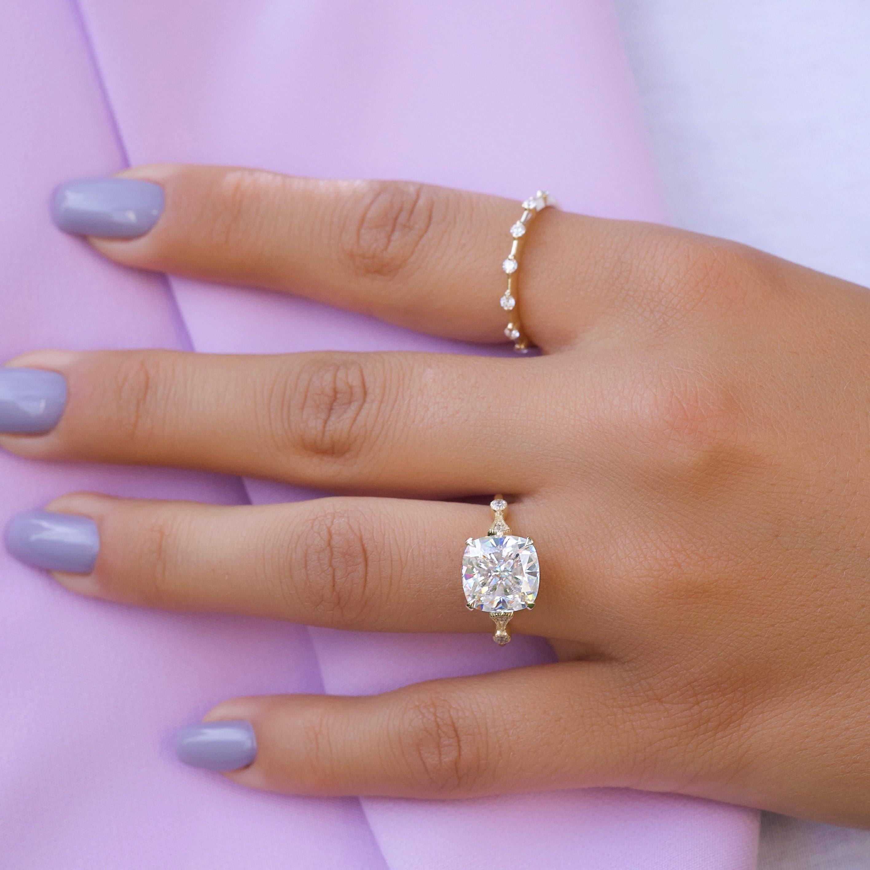 2.0 - 4.0 CT Cushion Cut CVD Diamond Milgrain Engagement Ring