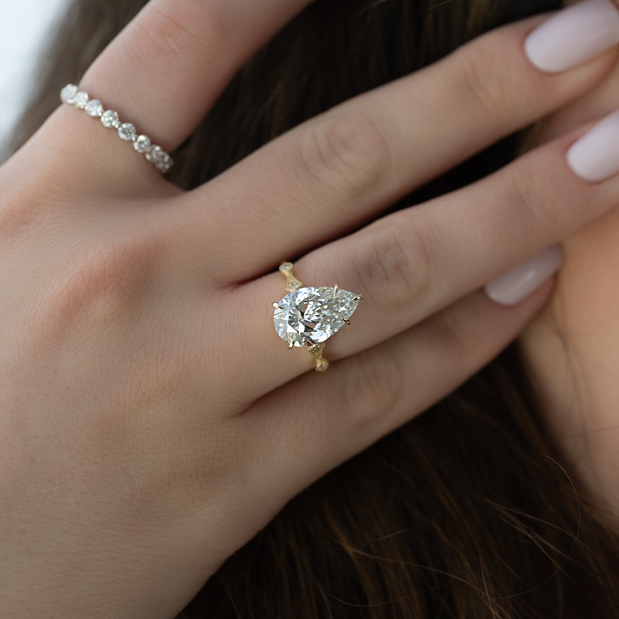 1.0 - 3.0 CT Pear Cut CVD Diamond Vintage Engagement Ring