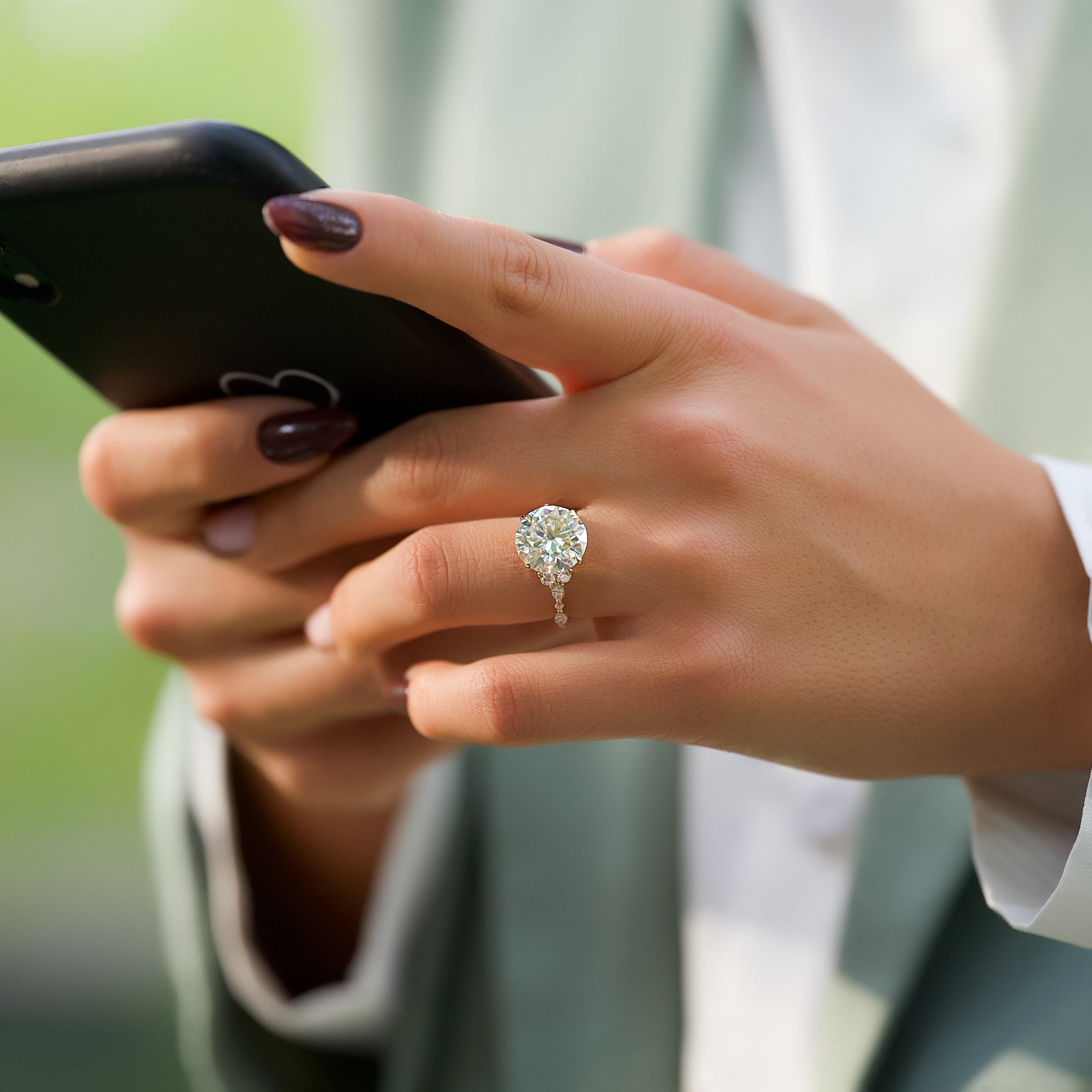 Round cut CVD diamond cluster engagement ring in white gold setting