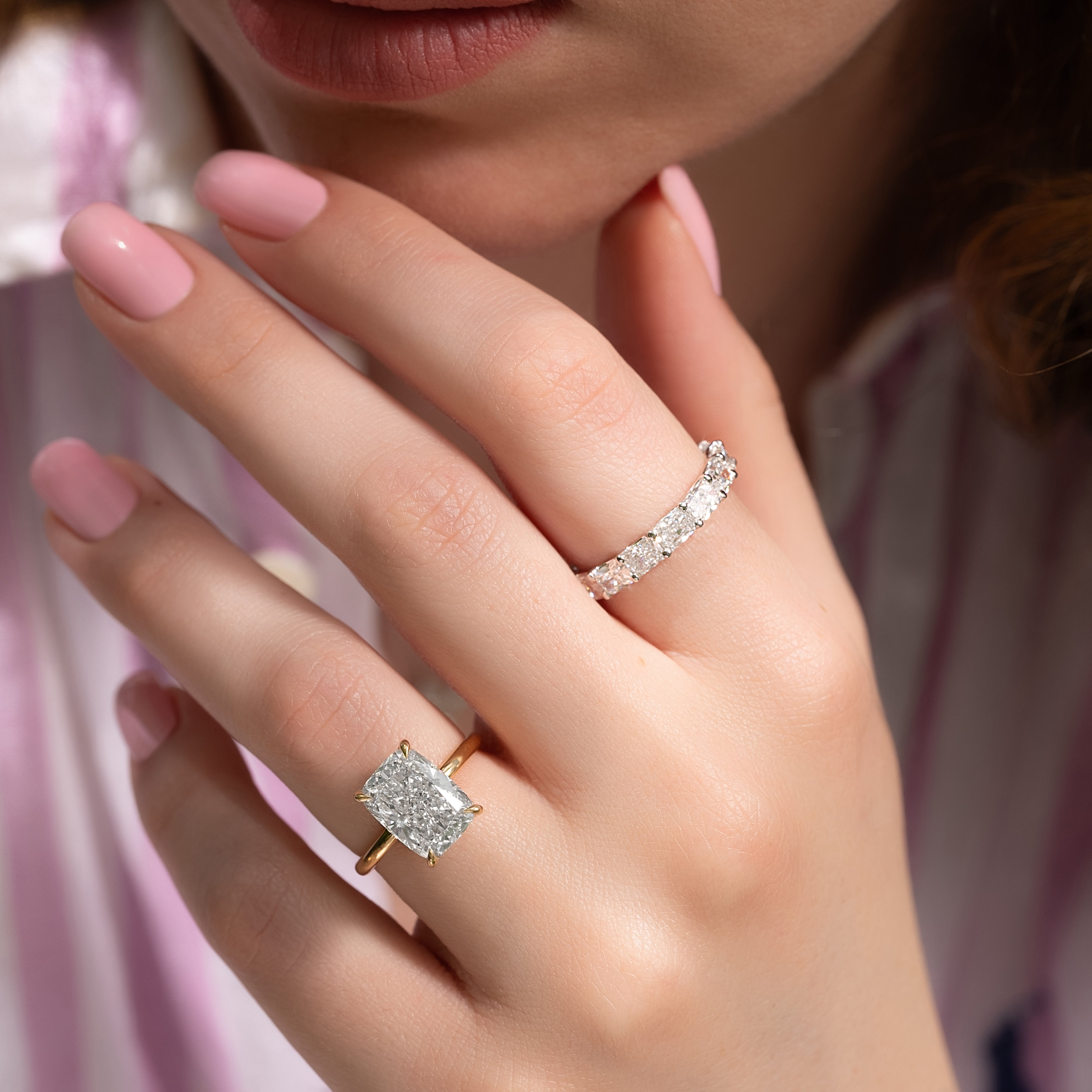 2.0 - 4.0 CT Elongated Cushion Cut Lab Grown Diamond Hidden Halo Engagement Ring