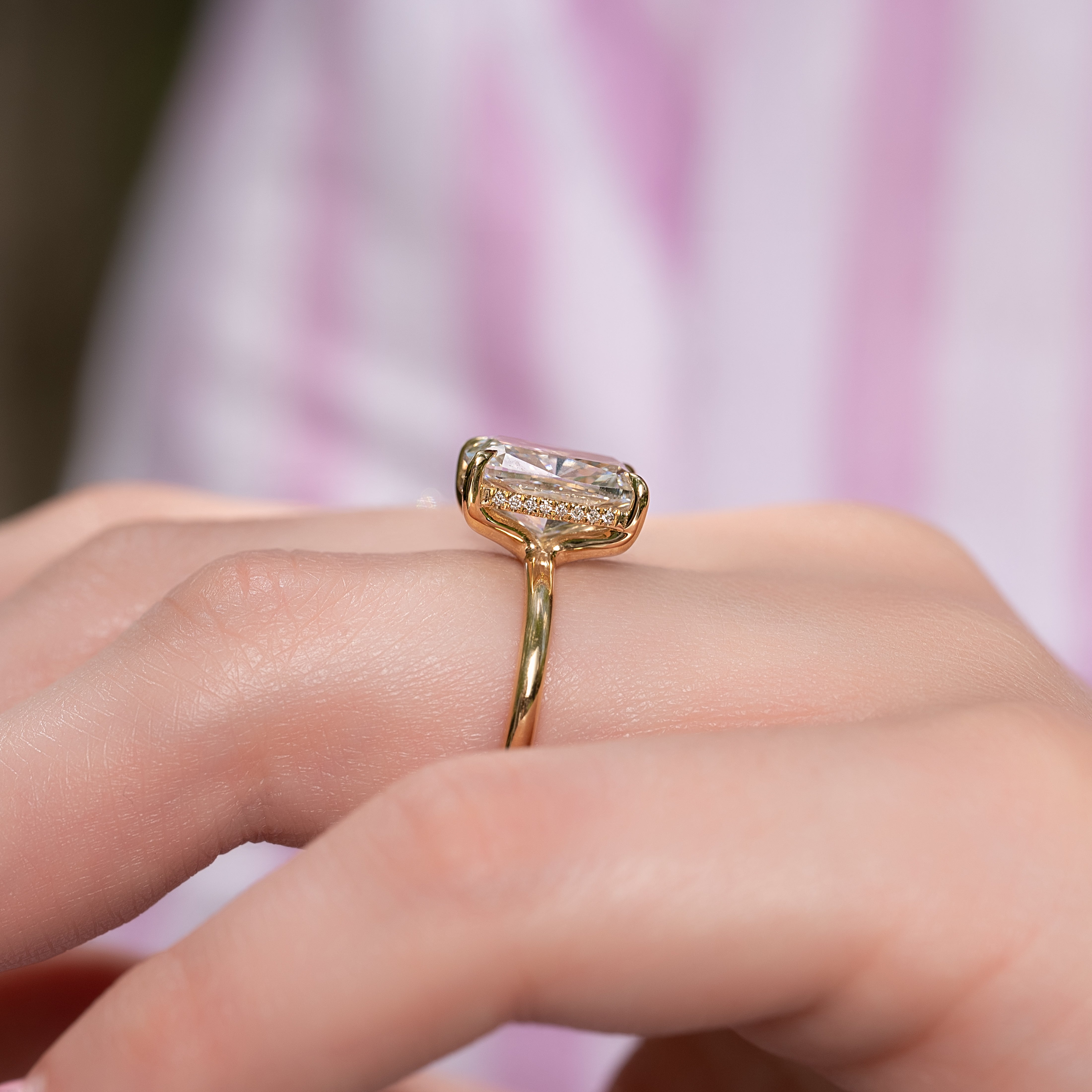 2.0 - 4.0 CT Elongated Cushion Cut Lab Grown Diamond Hidden Halo Engagement Ring