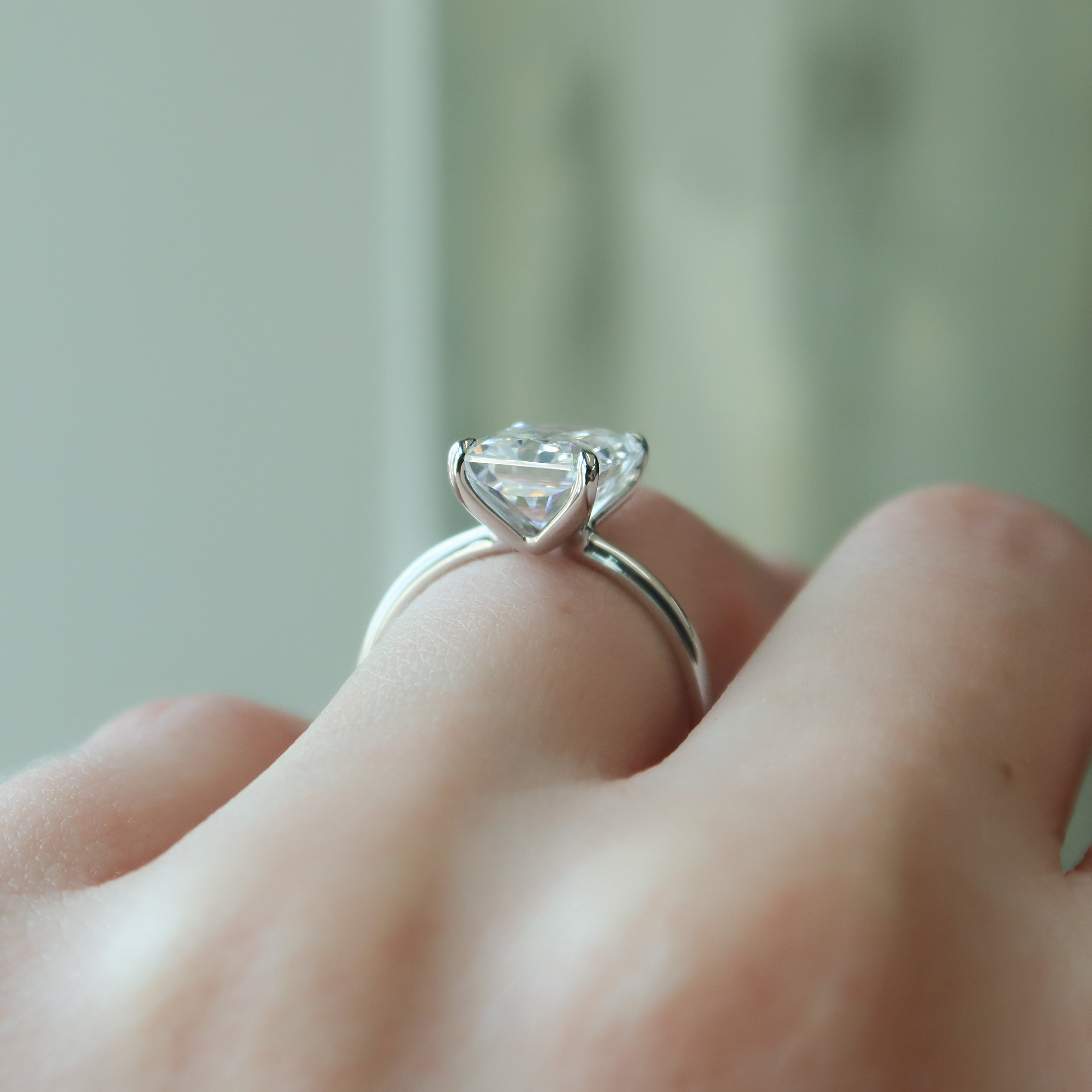 Radiant cut CVD diamond solitaire engagement ring in white gold setting