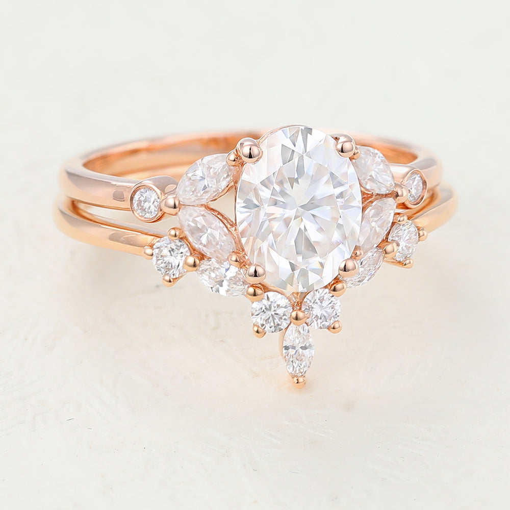 1.33 CT Oval Moissanite Cluster Bridal Ring Set - Camila Brown