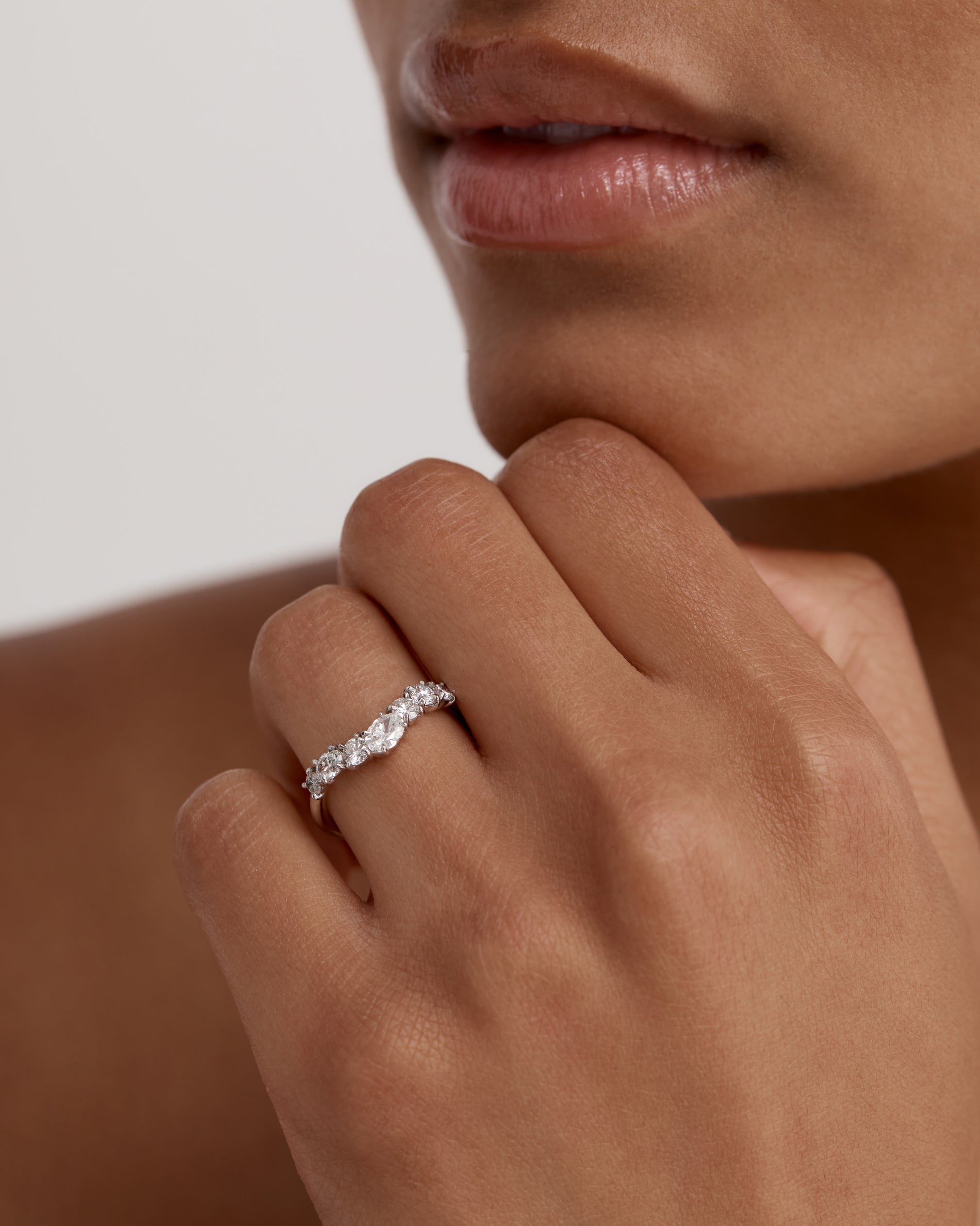 0.85 TCW Oval & Round Diamond Cluster Wedding Band