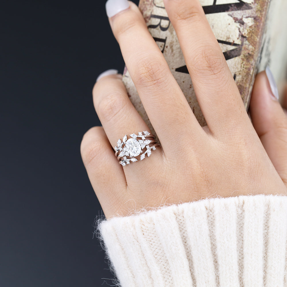 1.33 CT Oval Moissanite Vintage Cluster Bridal Ring Set - Camila Brown