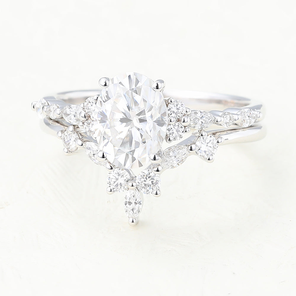 1.33 CT Oval Moissanite Cluster Bridal Ring Set - Camila Brown
