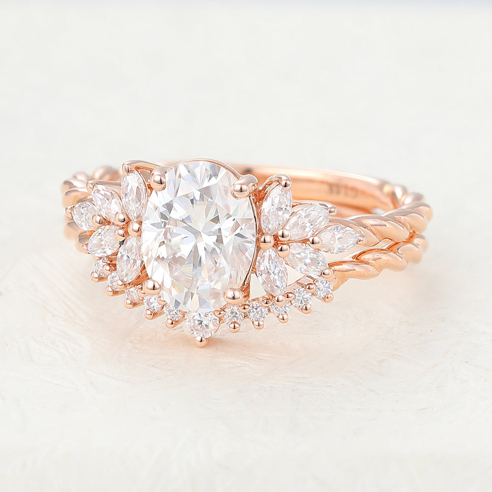 1.33 CT Oval Moissanite Cluster Bridal Ring Set - Camila Brown