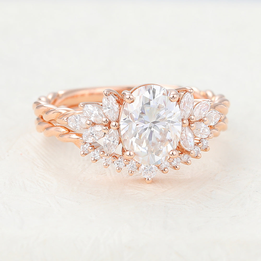 1.33 CT Oval Moissanite Cluster Bridal Ring Set - Camila Brown