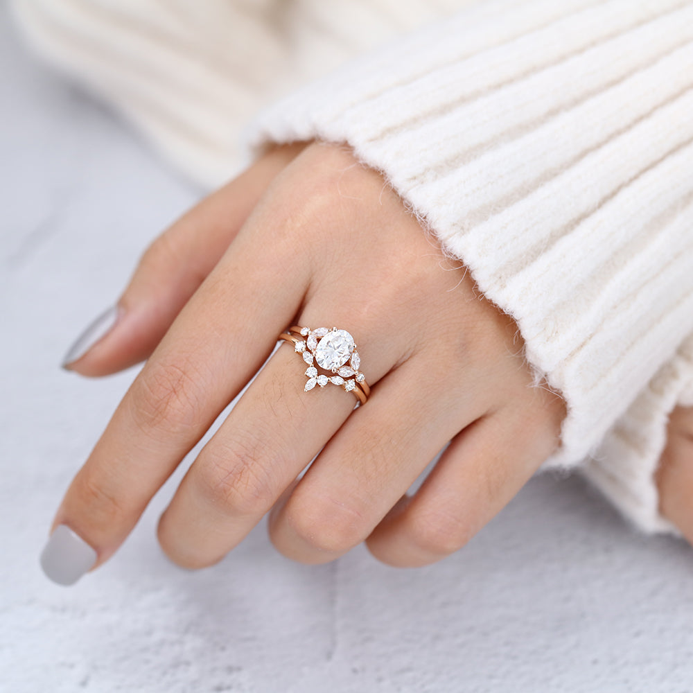 1.33 CT Oval Moissanite Cluster Bridal Ring Set - Camila Brown