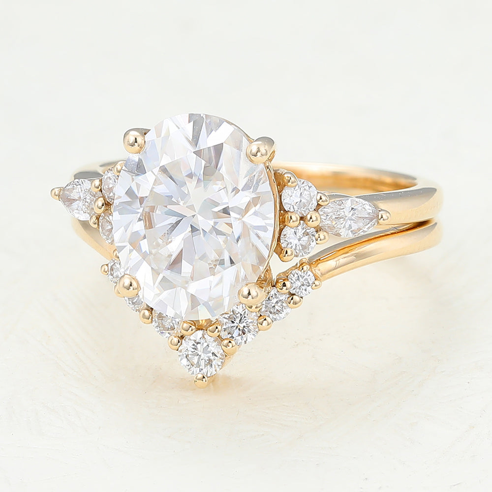 3.0 CT Oval Moissanite Cluster Bridal Ring Set - Camila Brown