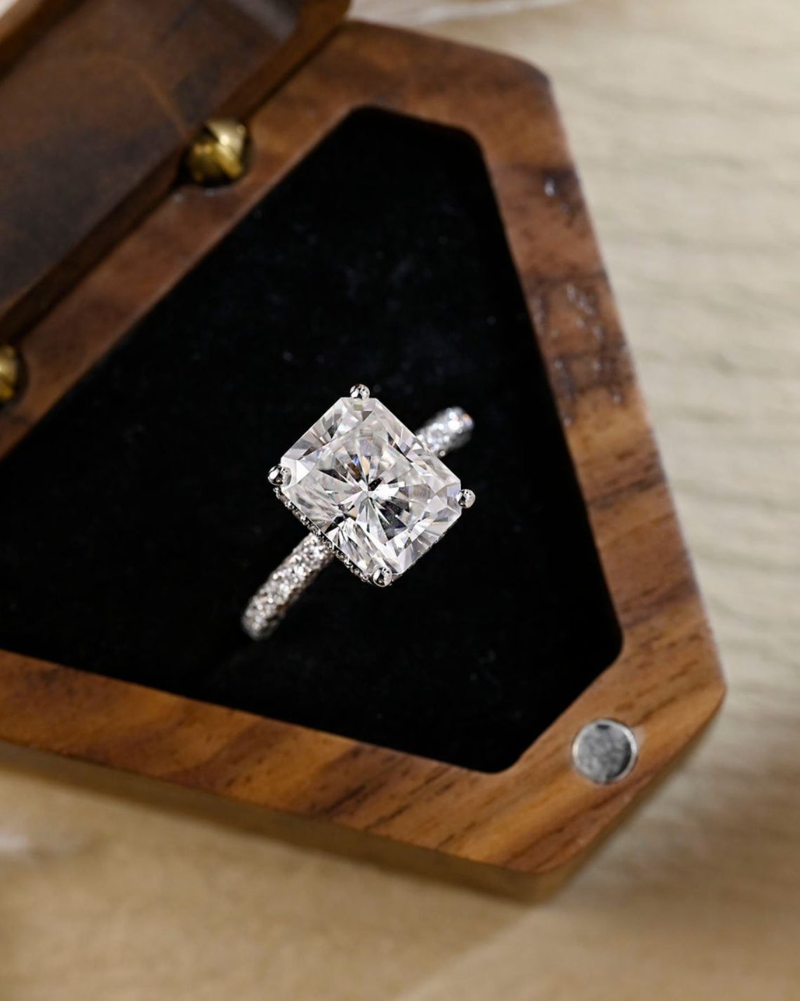 1.0 - 3.0 CT Radiant E/VS1 CVD Diamond Pave Setting Engagement Ring - Camila Brown