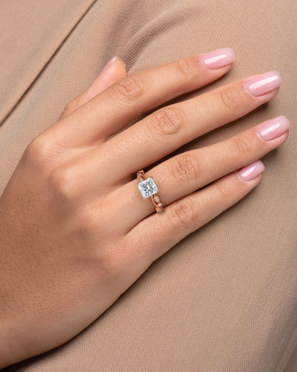 1.0 - 3.0 CT Princess Cut Lab Grown Diamond Hidden Halo Vintage Engagement Ring